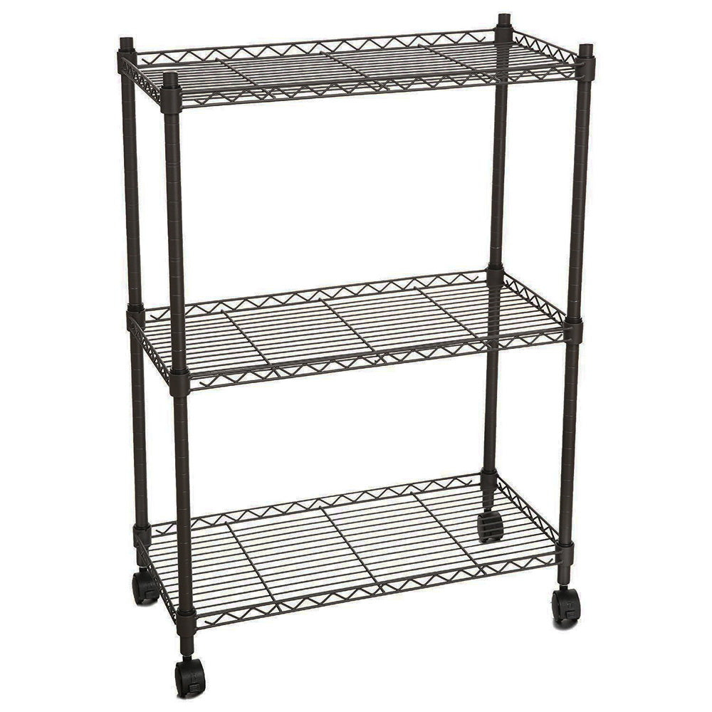 HAOYYE 3-Layer Plastic Coated Iron Shelf with 1.5" Plastic Wheels, Black, Premium Quality, Stylish and Durable Storage Rack, Perfect for Organizing Home, Office, or Kitchen, Comfortable and Modern Design with Decorative Appeal