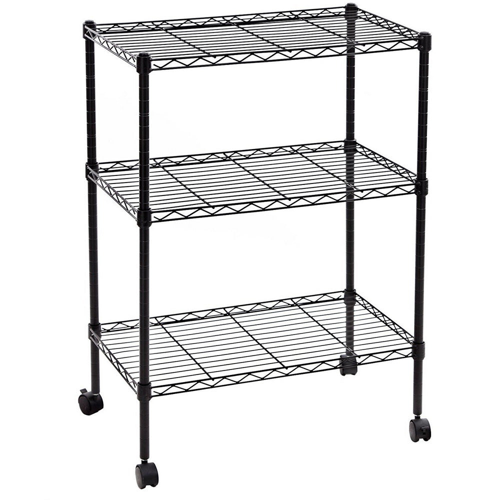 HAOYYE 3-Layer Plastic Coated Iron Shelf with 1.5" Plastic Wheels, Black, Premium Quality, Stylish and Durable Storage Rack, Perfect for Organizing Home, Office, or Kitchen, Comfortable and Modern Design with Decorative Appeal