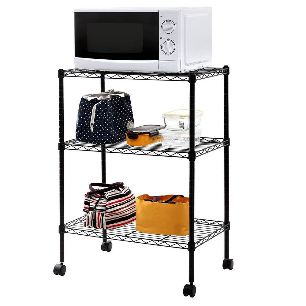 HAOYYE 3-Layer Plastic Coated Iron Shelf with 1.5" Plastic Wheels, Black, Premium Quality, Stylish and Durable Storage Rack, Perfect for Organizing Home, Office, or Kitchen, Comfortable and Modern Design with Decorative Appeal
