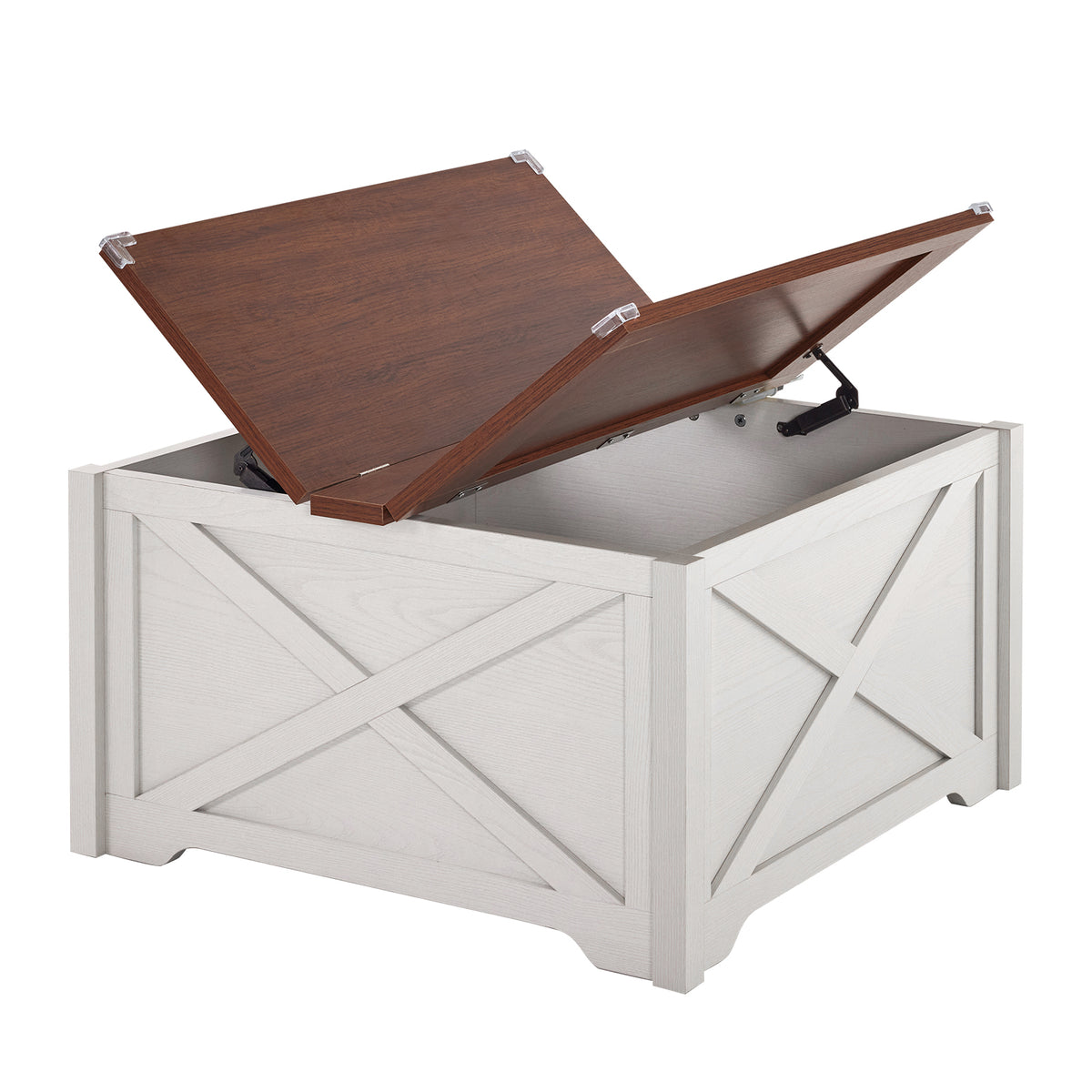 HAOYYE Farmhouse Coffee Table, Square Wood Center Table with Large Hidden Storage Compartment, Rustic Cocktail Table with Hinged Lift Top for Living Room, Brown and White Soft Cozy Warm Design, Stylish and Functional Home Furniture