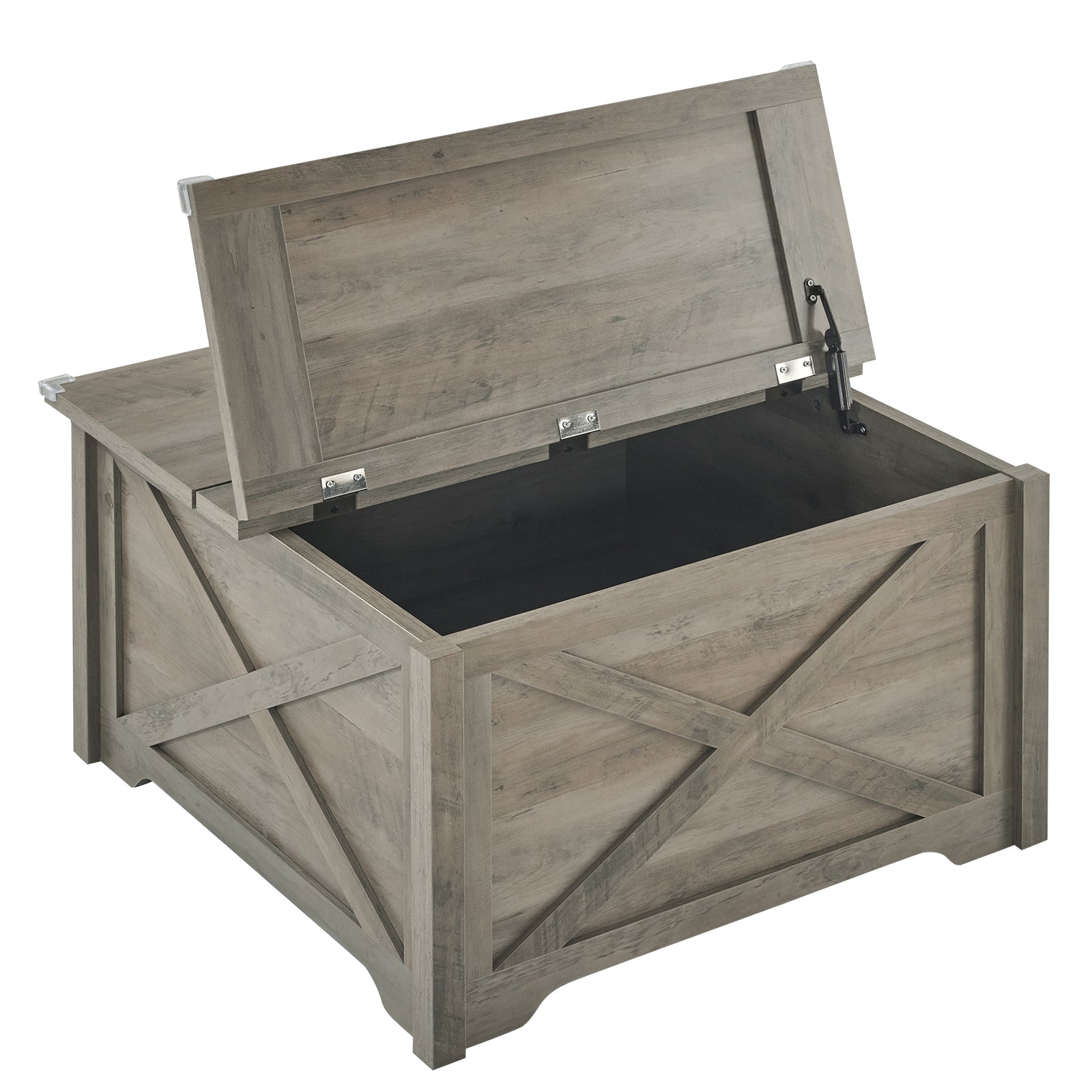HAOYYE Farmhouse Coffee Table, Square Wood Center Table with Large Hidden Storage Compartment, Hinged Lift Top Rustic Cocktail Table for Living Room, Home, Rustic Gray Soft Cozy Warm Flannel, Multi-Functional Storage Solution
