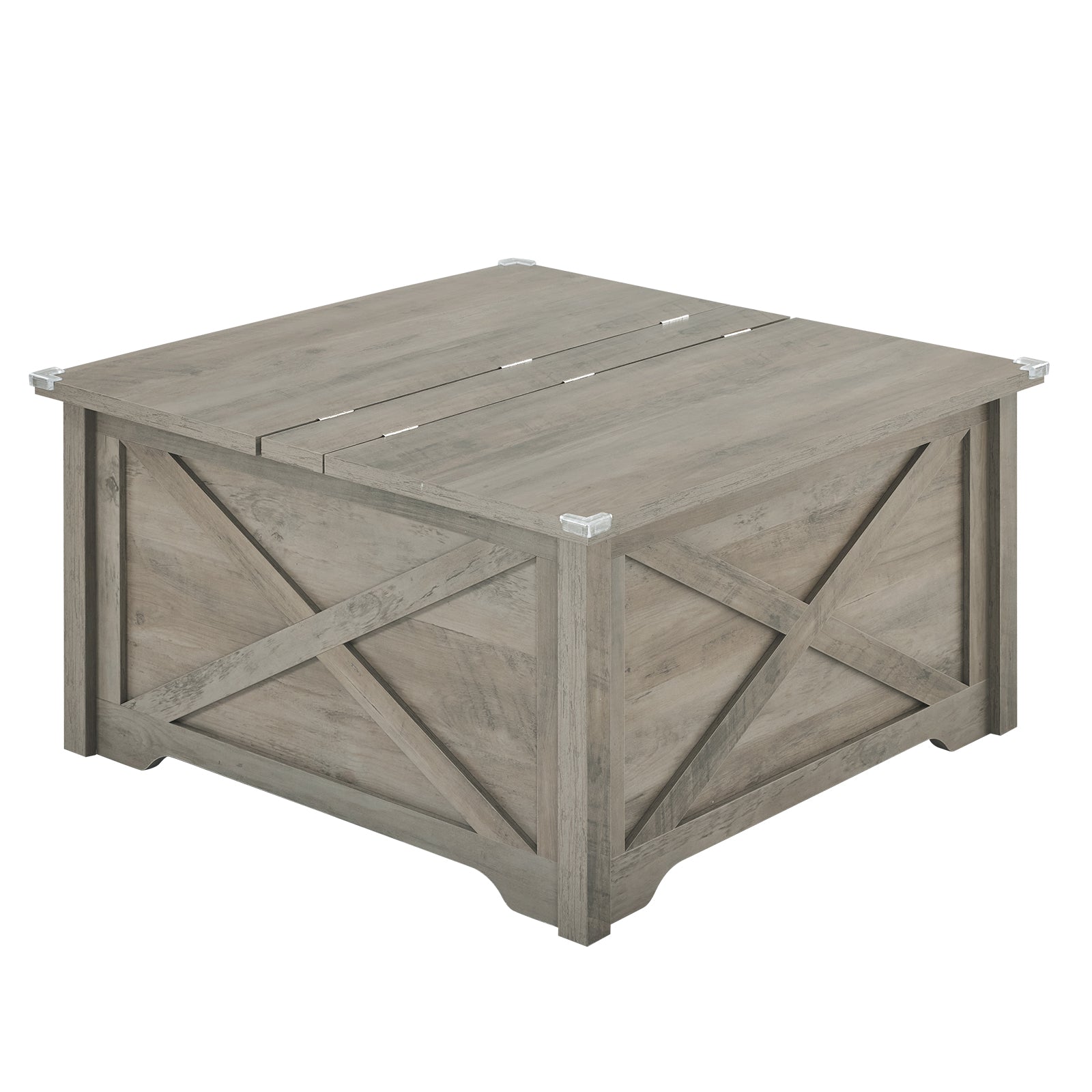 HAOYYE Farmhouse Coffee Table, Square Wood Center Table with Large Hidden Storage Compartment, Hinged Lift Top Rustic Cocktail Table for Living Room, Home, Rustic Gray Soft Cozy Warm Flannel, Multi-Functional Storage Solution