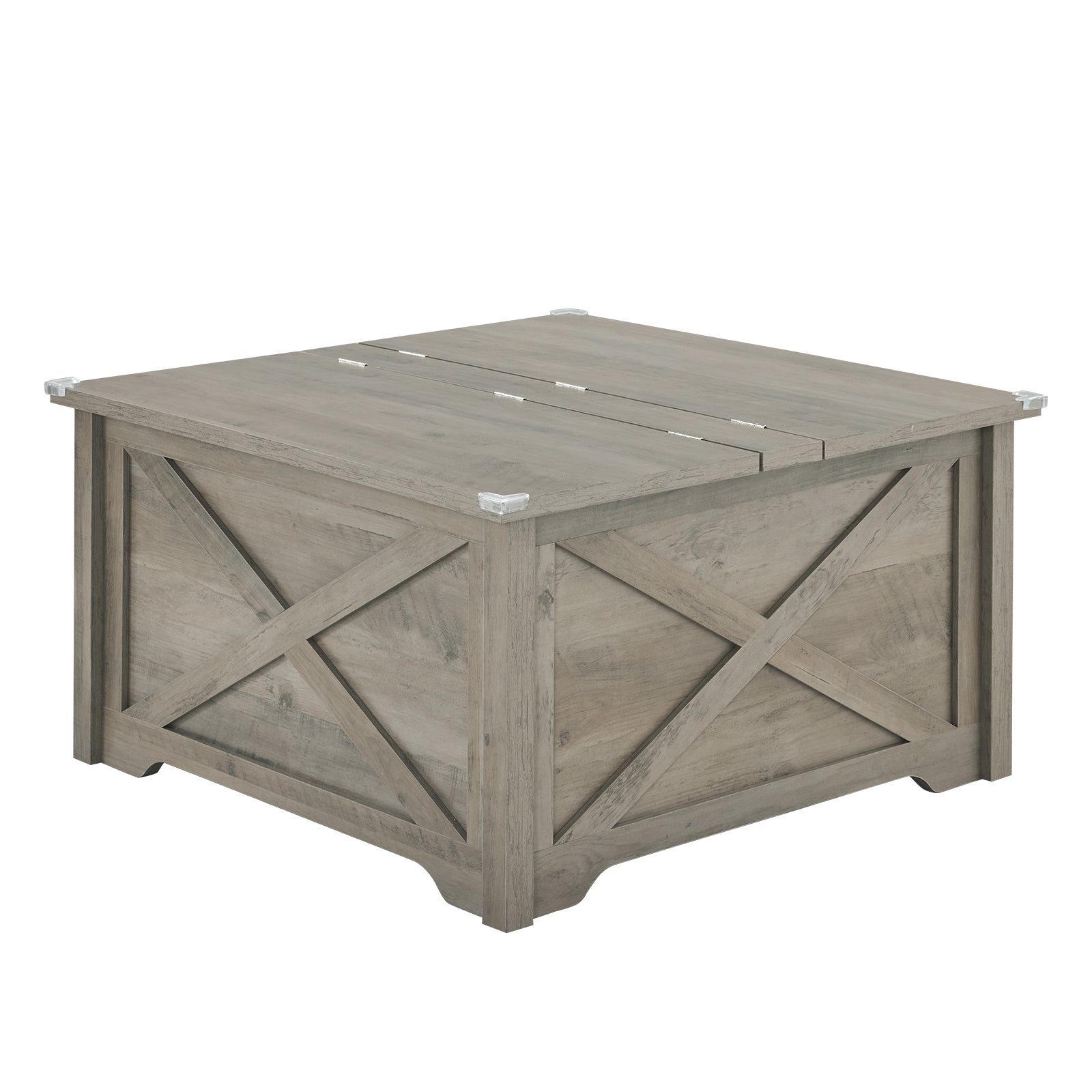 HAOYYE Farmhouse Coffee Table, Square Wood Center Table with Large Hidden Storage Compartment, Hinged Lift Top Rustic Cocktail Table for Living Room, Home, Rustic Gray Soft Cozy Warm Flannel, Multi-Functional Storage Solution