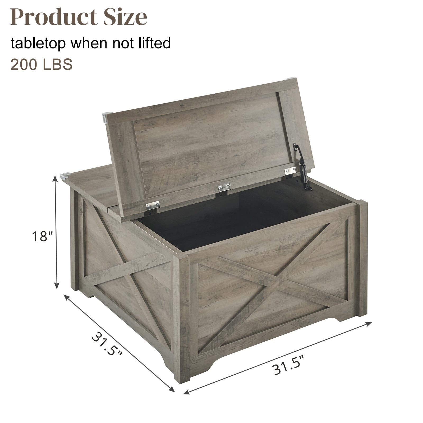HAOYYE Farmhouse Coffee Table, Square Wood Center Table with Large Hidden Storage Compartment, Hinged Lift Top Rustic Cocktail Table for Living Room, Home, Rustic Gray Soft Cozy Warm Flannel, Multi-Functional Storage Solution