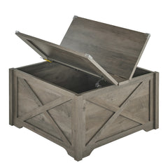 HAOYYE Farmhouse Coffee Table, Square Wood Center Table with Large Hidden Storage Compartment, Hinged Lift Top Rustic Cocktail Table for Living Room, Home, Rustic Gray Soft Cozy Warm Flannel, Multi-Functional Storage Solution