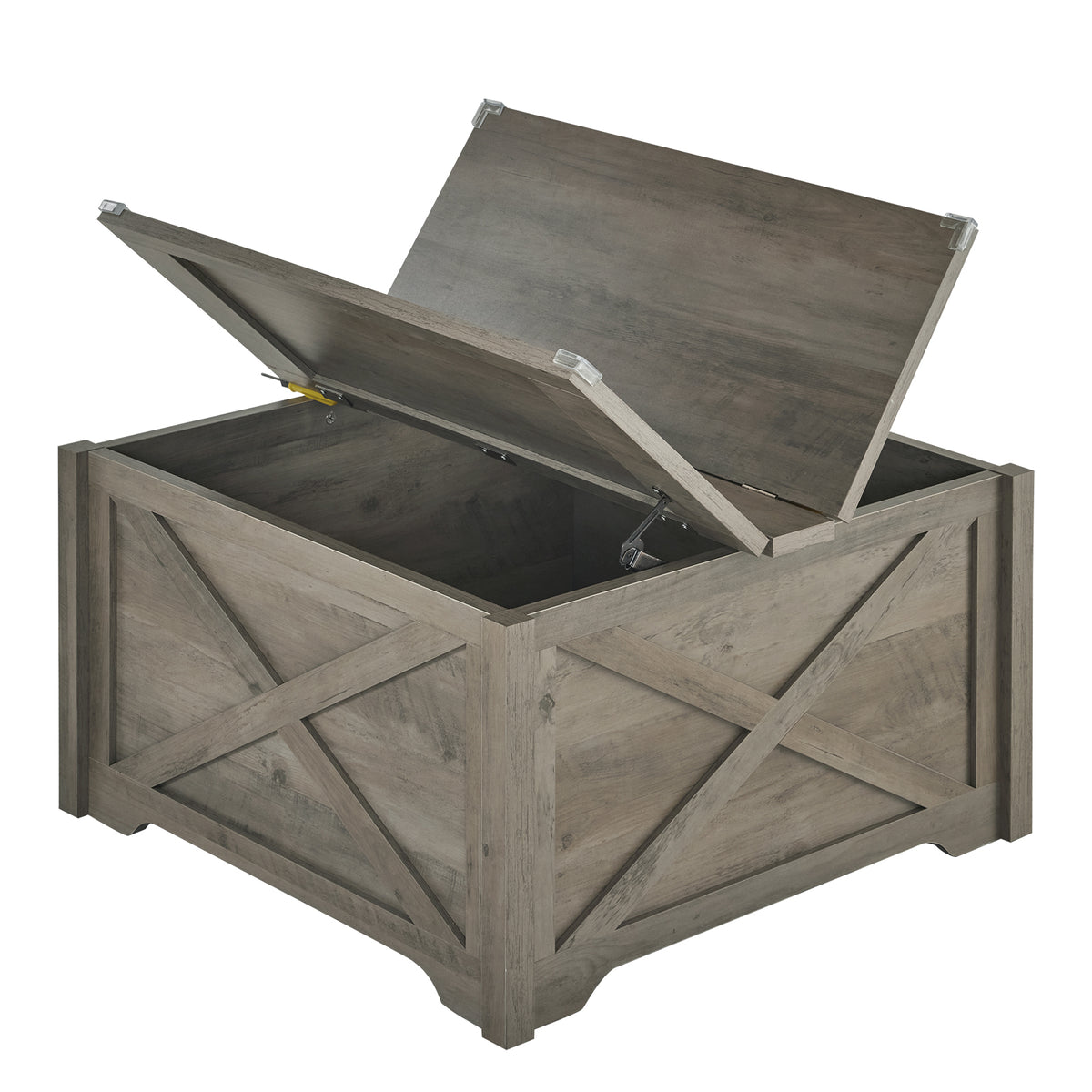 HAOYYE Farmhouse Coffee Table, Square Wood Center Table with Large Hidden Storage Compartment, Hinged Lift Top Rustic Cocktail Table for Living Room, Home, Rustic Gray Soft Cozy Warm Flannel, Multi-Functional Storage Solution