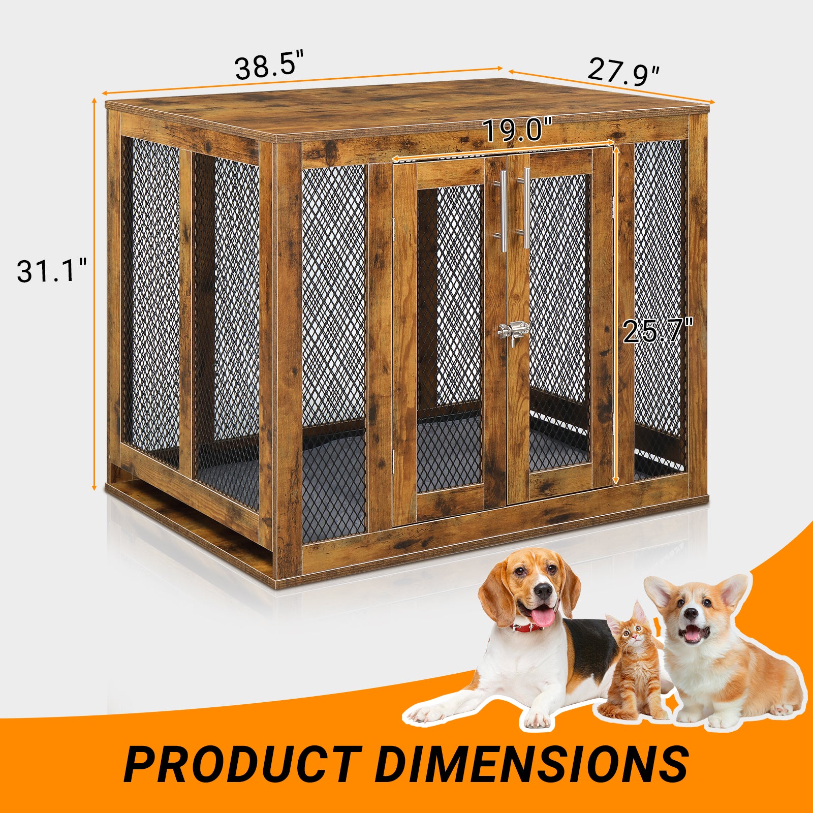 HAOYYE Furniture Dog Crate with Tray for Large Dogs, Indoor Pet Kennel Cage with Door, Decorative Wooden Dog House, Modern End Table Nightstand, Rustic Brown Finish, Stylish and Functional Design for Home and Pets