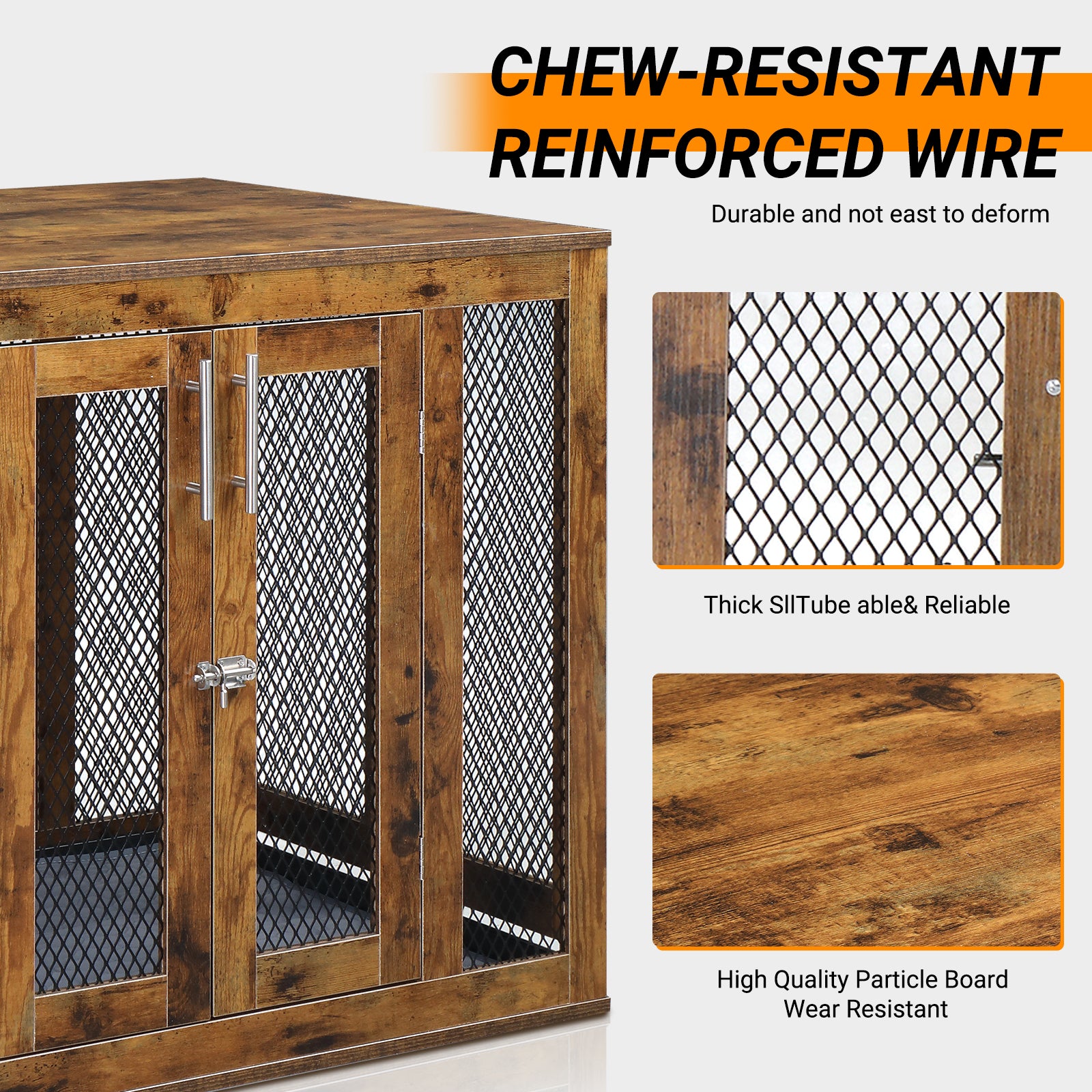 HAOYYE Furniture Dog Crate with Tray for Large Dogs, Indoor Pet Kennel Cage with Door, Decorative Wooden Dog House, Modern End Table Nightstand, Rustic Brown Finish, Stylish and Functional Design for Home and Pets