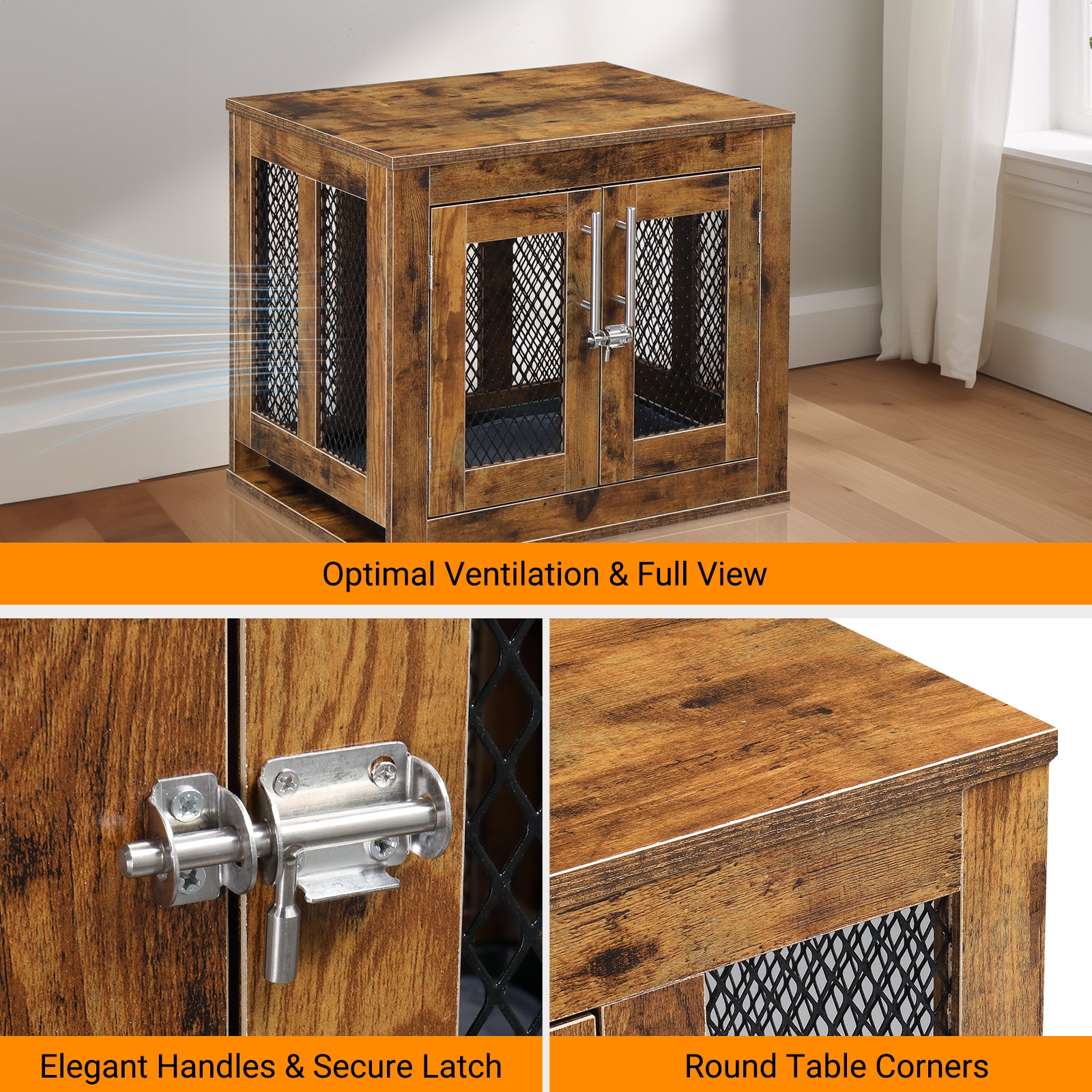 HAOYYE Furniture Dog Crate with Tray for Small Dogs, Indoor Decorative Pet House, Puppy Kennel with Door, Rustic Brown Wood End Table Nightstand, Modern Aesthetic Dog Cage, Stylish and Cute, Ideal for Dogs, Cats, and Small Pets