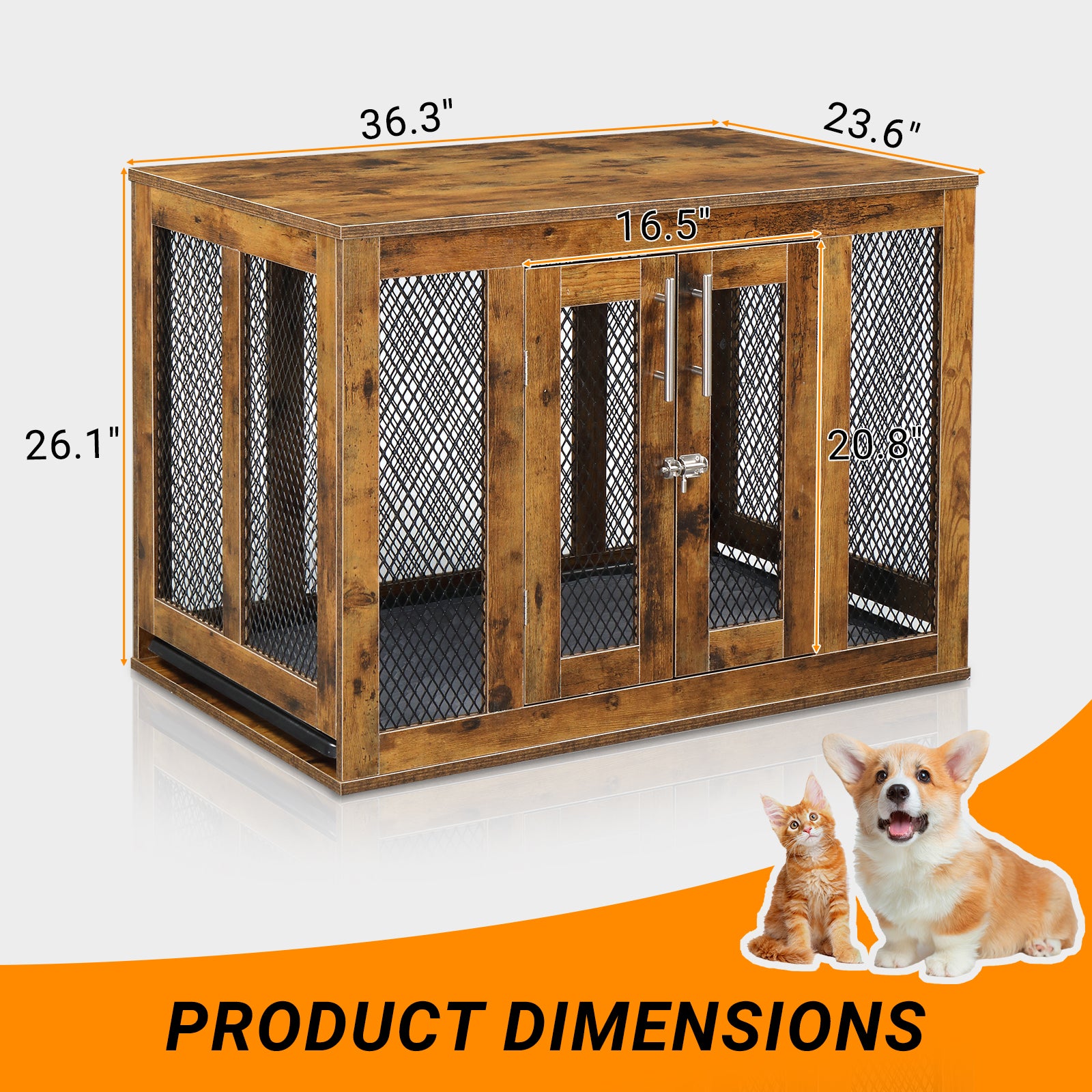 HAOYYE Furniture Dog Crate with Tray for Medium Dogs, Indoor Aesthetic Puppy Kennel Pet House Dog Cage with Door, Modern Decorative Wood Design, Pretty Cute Fancy End Side Table Nightstand, Rustic Brown Soft Finish, Stylish Pet Furniture