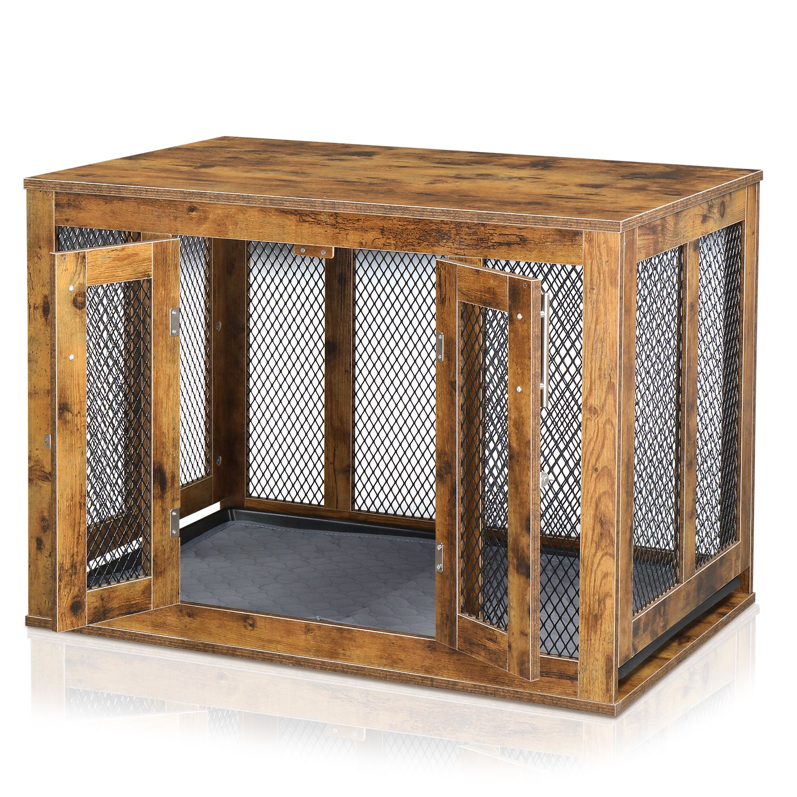 HAOYYE Furniture Dog Crate with Tray for Medium Dogs, Indoor Aesthetic Puppy Kennel Pet House Dog Cage with Door, Modern Decorative Wood Design, Pretty Cute Fancy End Side Table Nightstand, Rustic Brown Soft Finish, Stylish Pet Furniture