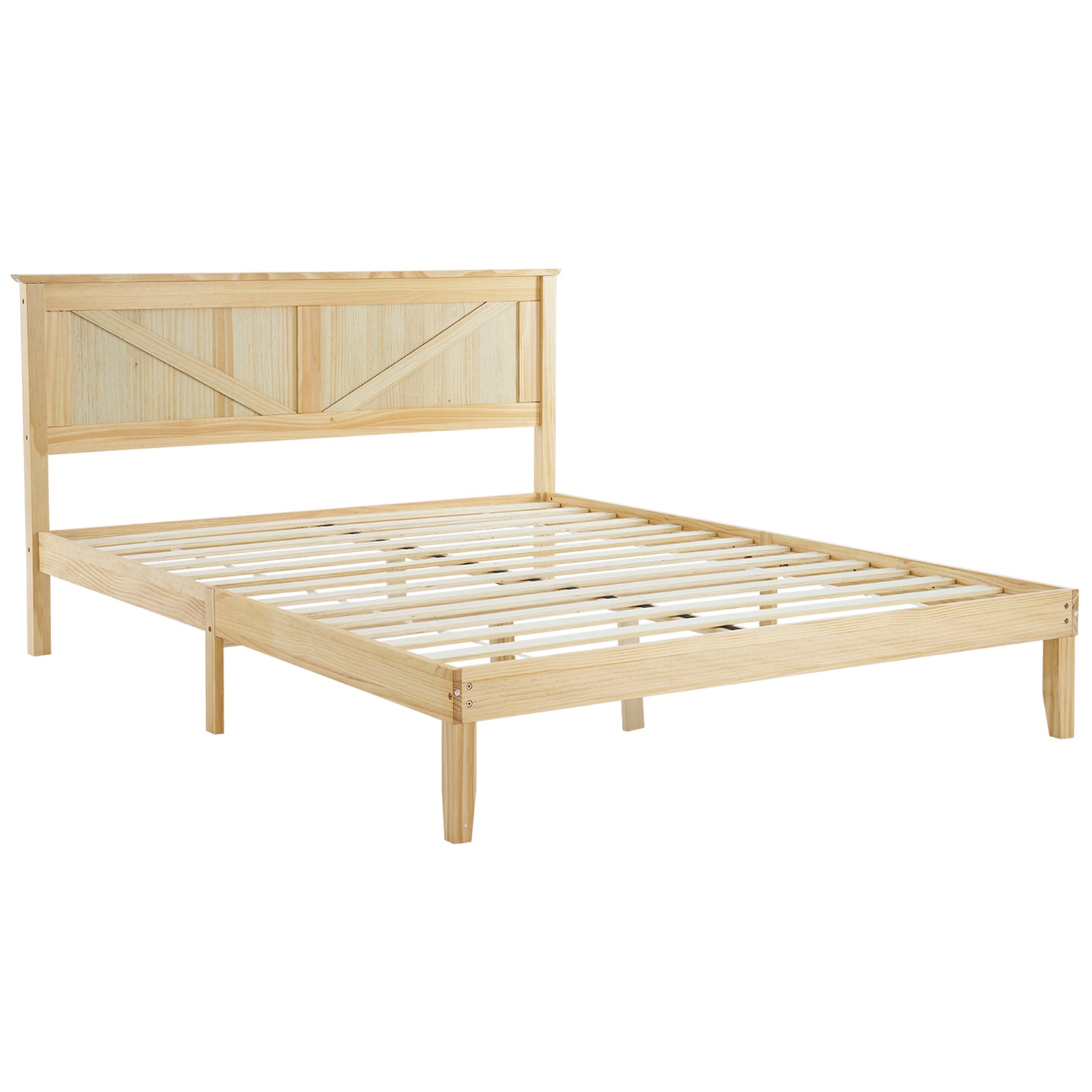 HAOYYE Queen Size Solid Wood Platform Bed Frame with Headboard, Natural Finish, Sturdy and Durable Wooden Bed Frame for Bedroom, No Box Spring Required, Space-Saving Modern Design, Easy Assembly, Sleek and Elegant Platform Bed for Adults
