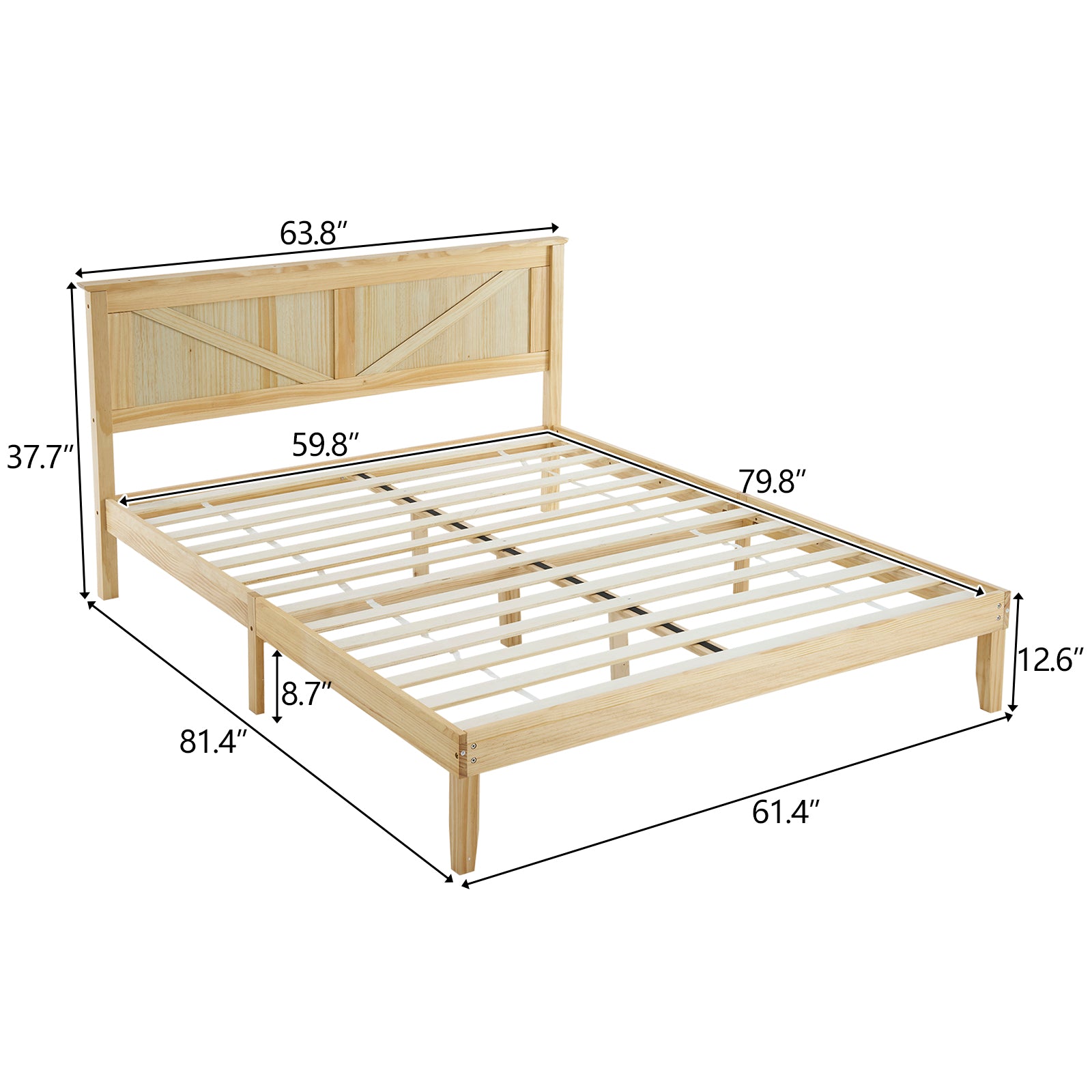 HAOYYE Queen Size Solid Wood Platform Bed Frame with Headboard, Natural Finish, Sturdy and Durable Wooden Bed Frame for Bedroom, No Box Spring Required, Space-Saving Modern Design, Easy Assembly, Sleek and Elegant Platform Bed for Adults