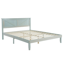 HAOYYE Queen Size Solid Wood Platform Bed Frame with Headboard, Gray Wash, Modern Bed Frame with Sturdy Wooden Slats, No Box Spring Needed, Durable and Stylish Bedroom Furniture, Easy Assembly, Ideal for Bedroom, Guest Room, or Master Bedroom
