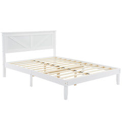 HAOYYE Queen Size Solid Wood Platform Bed Frame with Headboard, White - Sturdy Wooden Slat Support, No Box Spring Needed, Modern Design, Easy Assembly, Perfect for Bedroom, Durable, Space-Saving, Classic White Finish for Home Décor