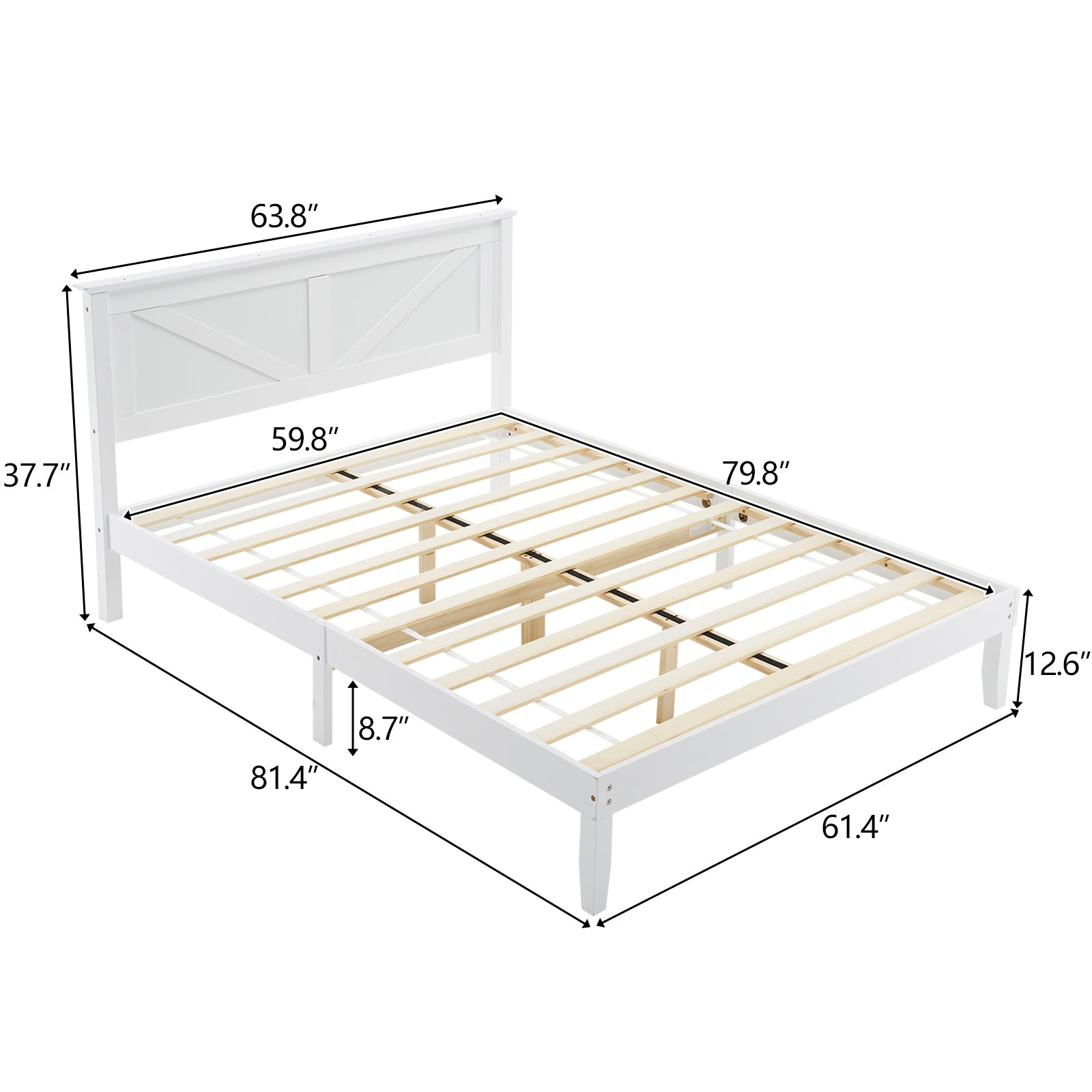 HAOYYE Queen Size Solid Wood Platform Bed Frame with Headboard, White - Sturdy Wooden Slat Support, No Box Spring Needed, Modern Design, Easy Assembly, Perfect for Bedroom, Durable, Space-Saving, Classic White Finish for Home Décor