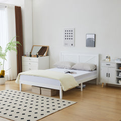 HAOYYE Queen Size Solid Wood Platform Bed Frame with Headboard, White - Sturdy Wooden Slat Support, No Box Spring Needed, Modern Design, Easy Assembly, Perfect for Bedroom, Durable, Space-Saving, Classic White Finish for Home Décor
