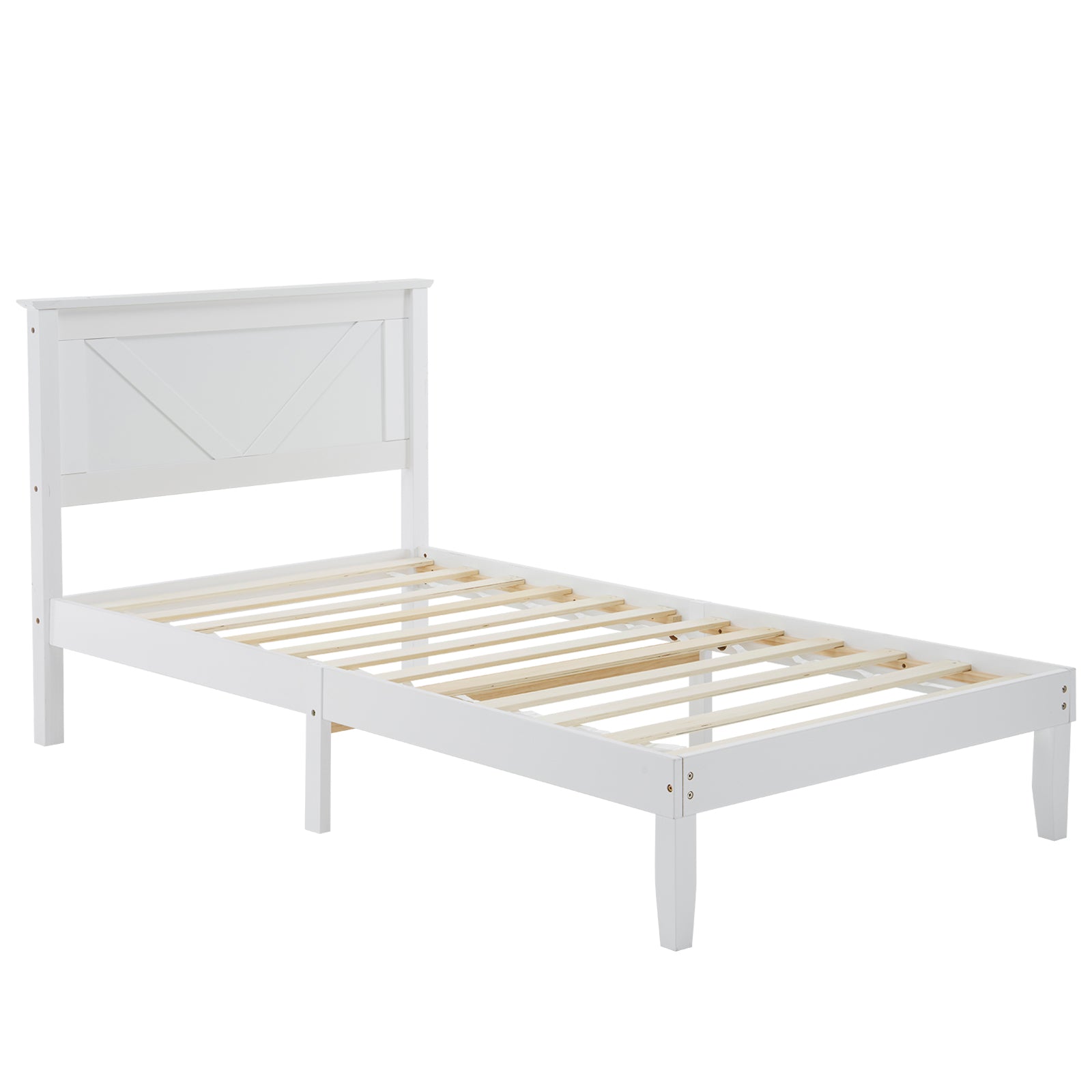HAOYYE Twin Size Solid Wood Platform Bed Frame with Headboard, White Finish, Sturdy and Durable, No Box Spring Needed, Modern Design with Headboard for Bedroom, Easy Assembly, Space-Saving, Comfortable Support for Kids or Guest Room