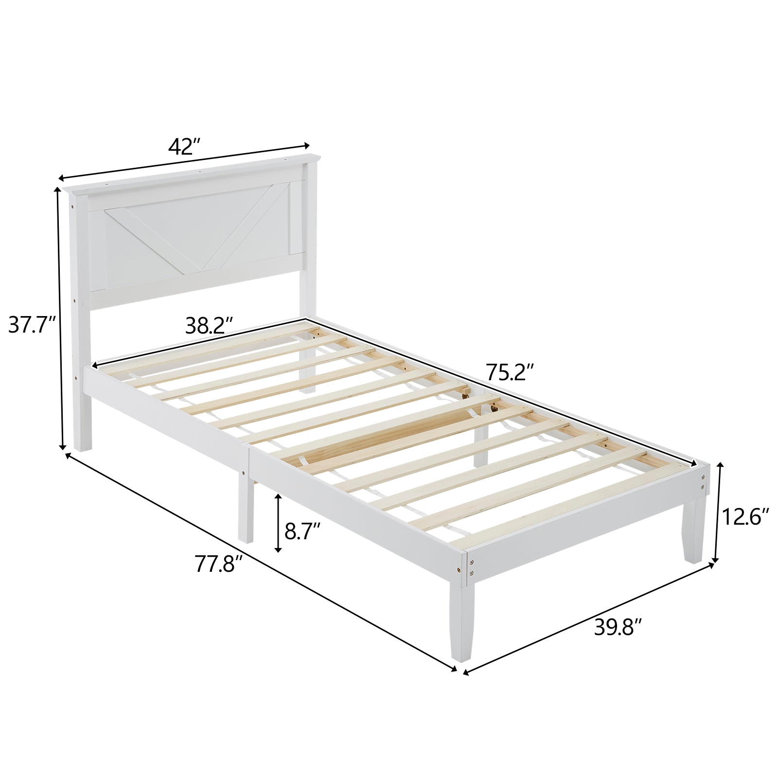 HAOYYE Twin Size Solid Wood Platform Bed Frame with Headboard, White Finish, Sturdy and Durable, No Box Spring Needed, Modern Design with Headboard for Bedroom, Easy Assembly, Space-Saving, Comfortable Support for Kids or Guest Room