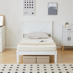 HAOYYE Twin Size Solid Wood Platform Bed Frame with Headboard, White Finish, Sturdy and Durable, No Box Spring Needed, Modern Design with Headboard for Bedroom, Easy Assembly, Space-Saving, Comfortable Support for Kids or Guest Room