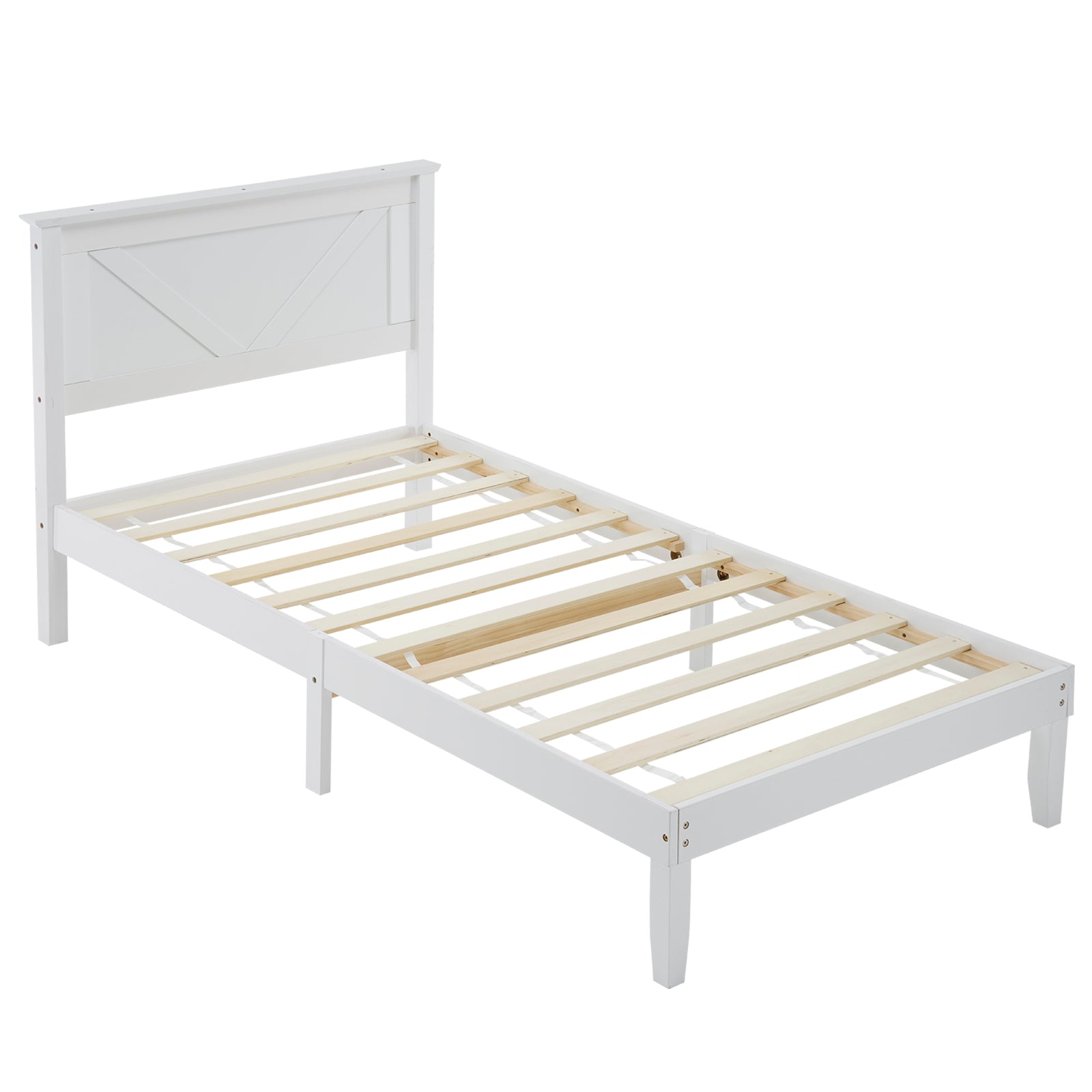 HAOYYE Twin Size Solid Wood Platform Bed Frame with Headboard, White Finish, Sturdy and Durable, No Box Spring Needed, Modern Design with Headboard for Bedroom, Easy Assembly, Space-Saving, Comfortable Support for Kids or Guest Room