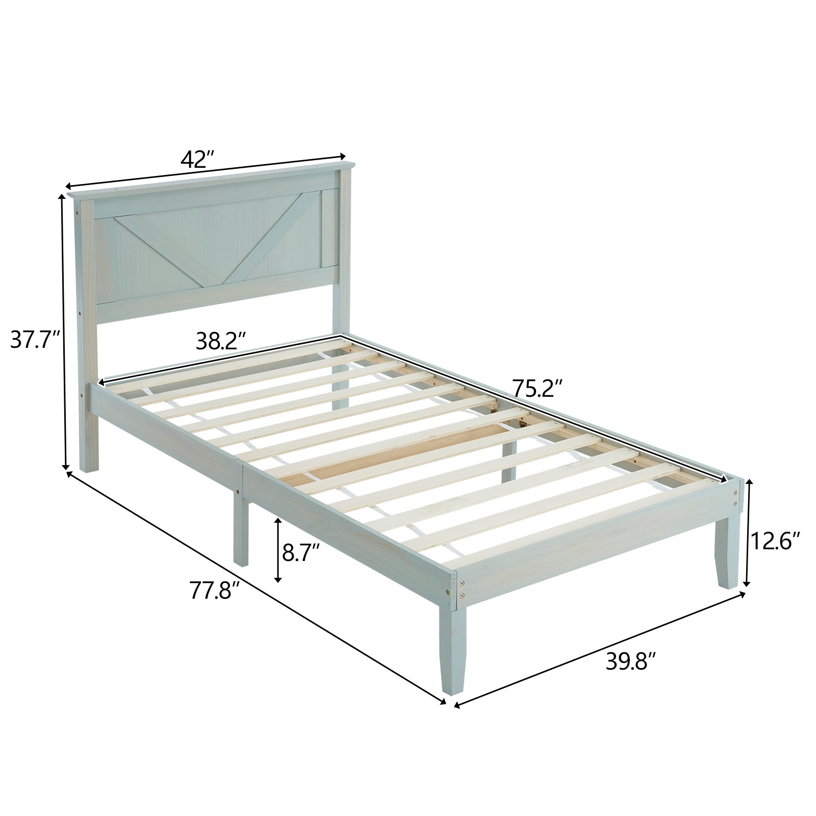 HAOYYE Twin Size Solid Wood Platform Bed Frame with Headboard, Gray Wash Finish, Sturdy and Durable Construction, No Box Spring Needed, Modern Design with Supportive Slats, Easy Assembly, Ideal for Bedroom, Guest Room, and Kids Room