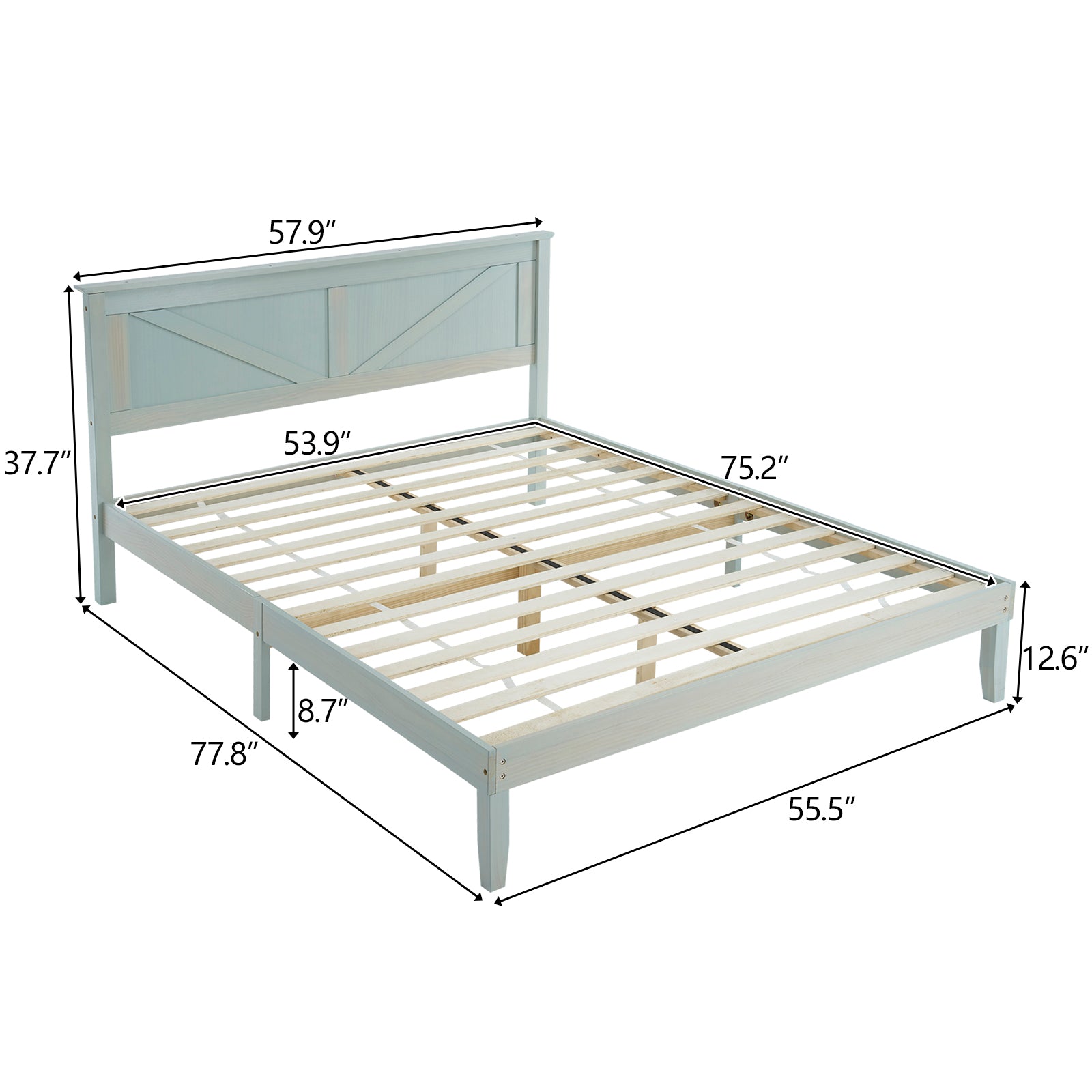 HAOYYE Full Size Solid Wood Platform Bed Frame with Headboard, Gray Wash Finish, Sturdy and Durable, No Box Spring Needed, Modern Minimalist Design, Easy Assembly, Stable Support with 9 Legs and 14 Slats, Perfect for Bedroom or Guest Room