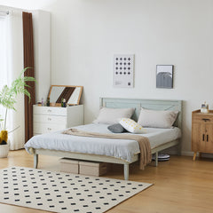 HAOYYE Full Size Solid Wood Platform Bed Frame with Headboard, Gray Wash Finish, Sturdy and Durable, No Box Spring Needed, Modern Minimalist Design, Easy Assembly, Stable Support with 9 Legs and 14 Slats, Perfect for Bedroom or Guest Room