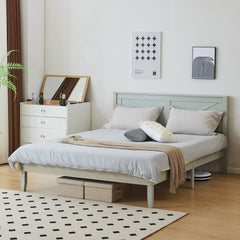 HAOYYE Full Size Solid Wood Platform Bed Frame with Headboard, Gray Wash Finish, Sturdy and Durable, No Box Spring Needed, Modern Minimalist Design, Easy Assembly, Stable Support with 9 Legs and 14 Slats, Perfect for Bedroom or Guest Room