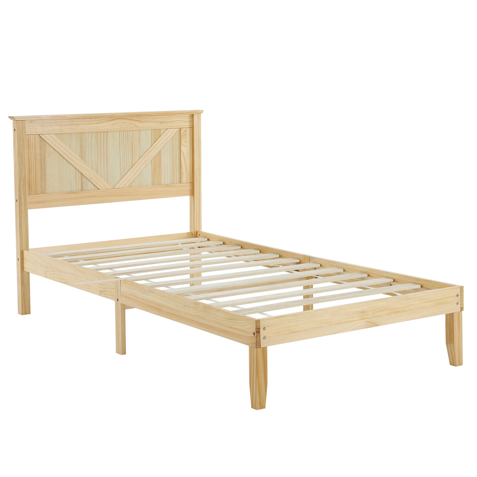 HAOYYE Twin Size Solid Wood Platform Bed Frame with Headboard, Natural Wood Finish, Sturdy and Durable, No Box Spring Needed, Modern Design with Strong Support, Easy Assembly, Perfect for Bedroom, Kids Room, or Guest Room