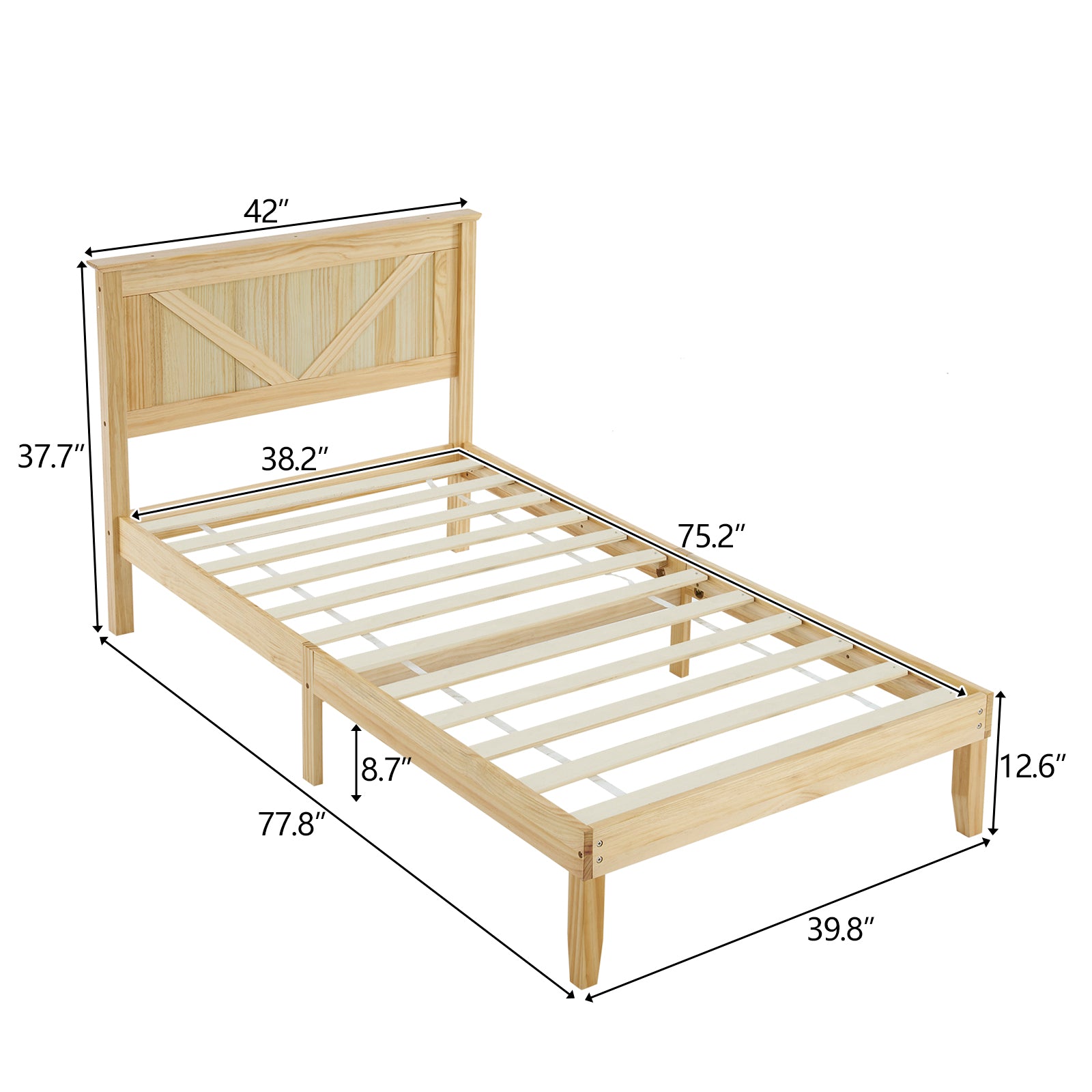 HAOYYE Twin Size Solid Wood Platform Bed Frame with Headboard, Natural Wood Finish, Sturdy and Durable, No Box Spring Needed, Modern Design with Strong Support, Easy Assembly, Perfect for Bedroom, Kids Room, or Guest Room