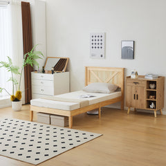 HAOYYE Twin Size Solid Wood Platform Bed Frame with Headboard, Natural Wood Finish, Sturdy and Durable, No Box Spring Needed, Modern Design with Strong Support, Easy Assembly, Perfect for Bedroom, Kids Room, or Guest Room