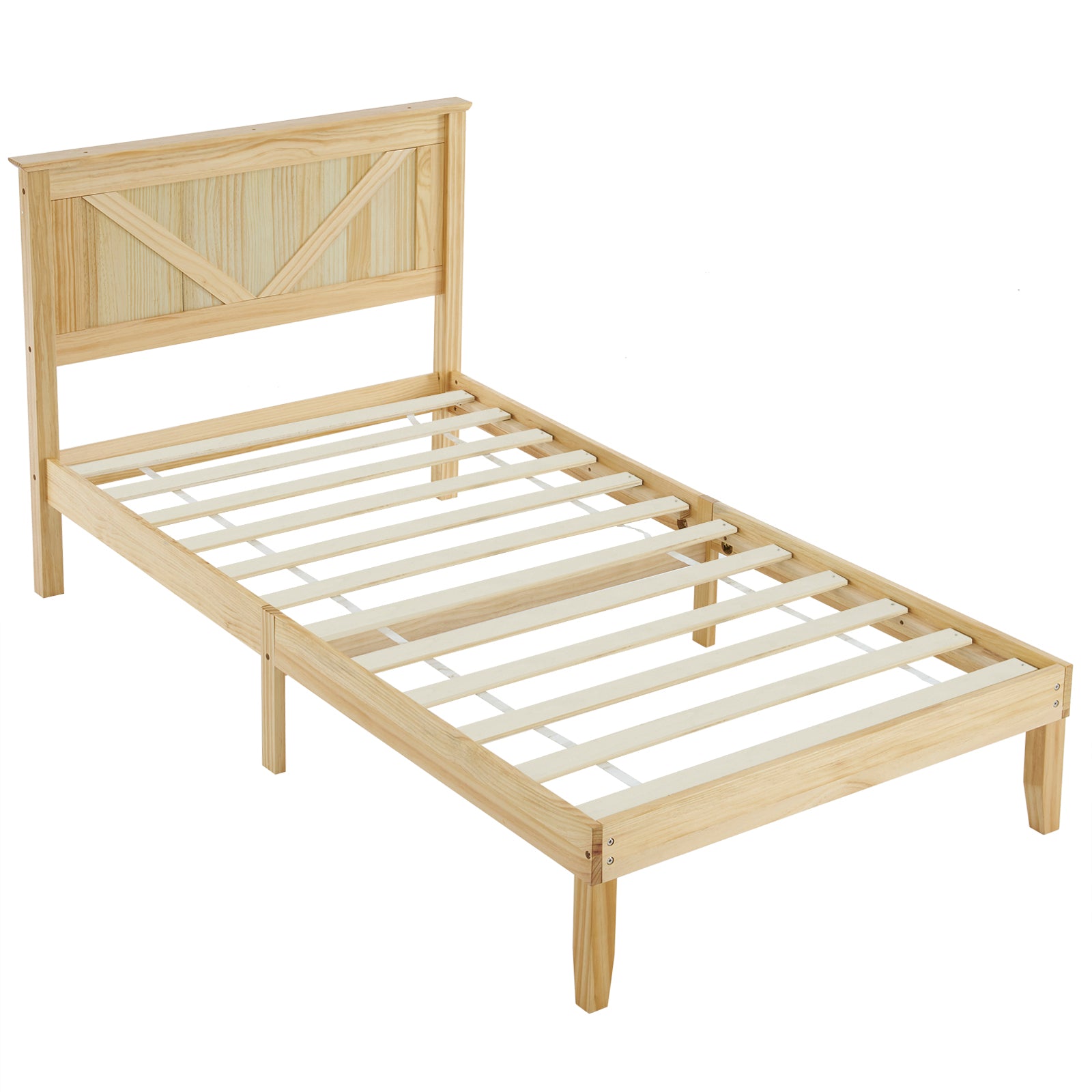 HAOYYE Twin Size Solid Wood Platform Bed Frame with Headboard, Natural Wood Finish, Sturdy and Durable, No Box Spring Needed, Modern Design with Strong Support, Easy Assembly, Perfect for Bedroom, Kids Room, or Guest Room