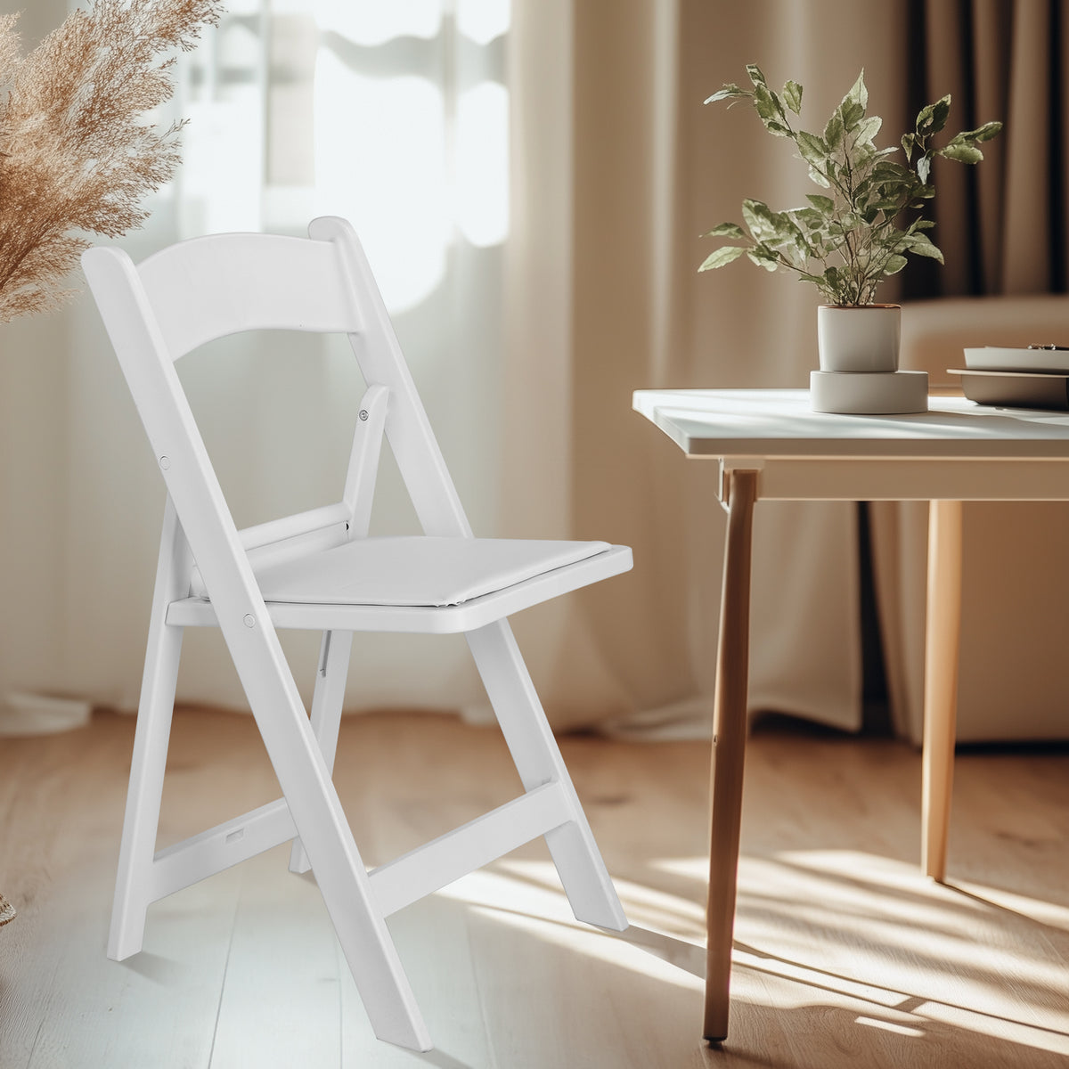HAOYYE Folding Chair, Resin Chair with Padded Seat, Comfortable Event Chair Indoor Outdoor for Home Event Party Picnic School Wedding, White soft cozy warm flannel fleece home decor luxury