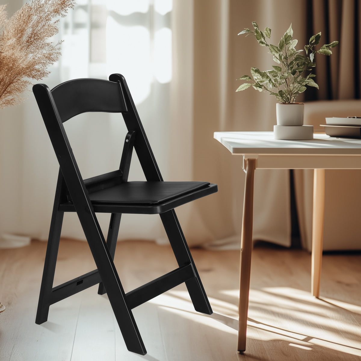 HAOYYE Folding Chair, Resin Chair with Padded Seat, Comfortable Event Chair Indoor Outdoor for Home Event Party Picnic School Wedding, Black soft cozy warm flannel fleece home decor luxury