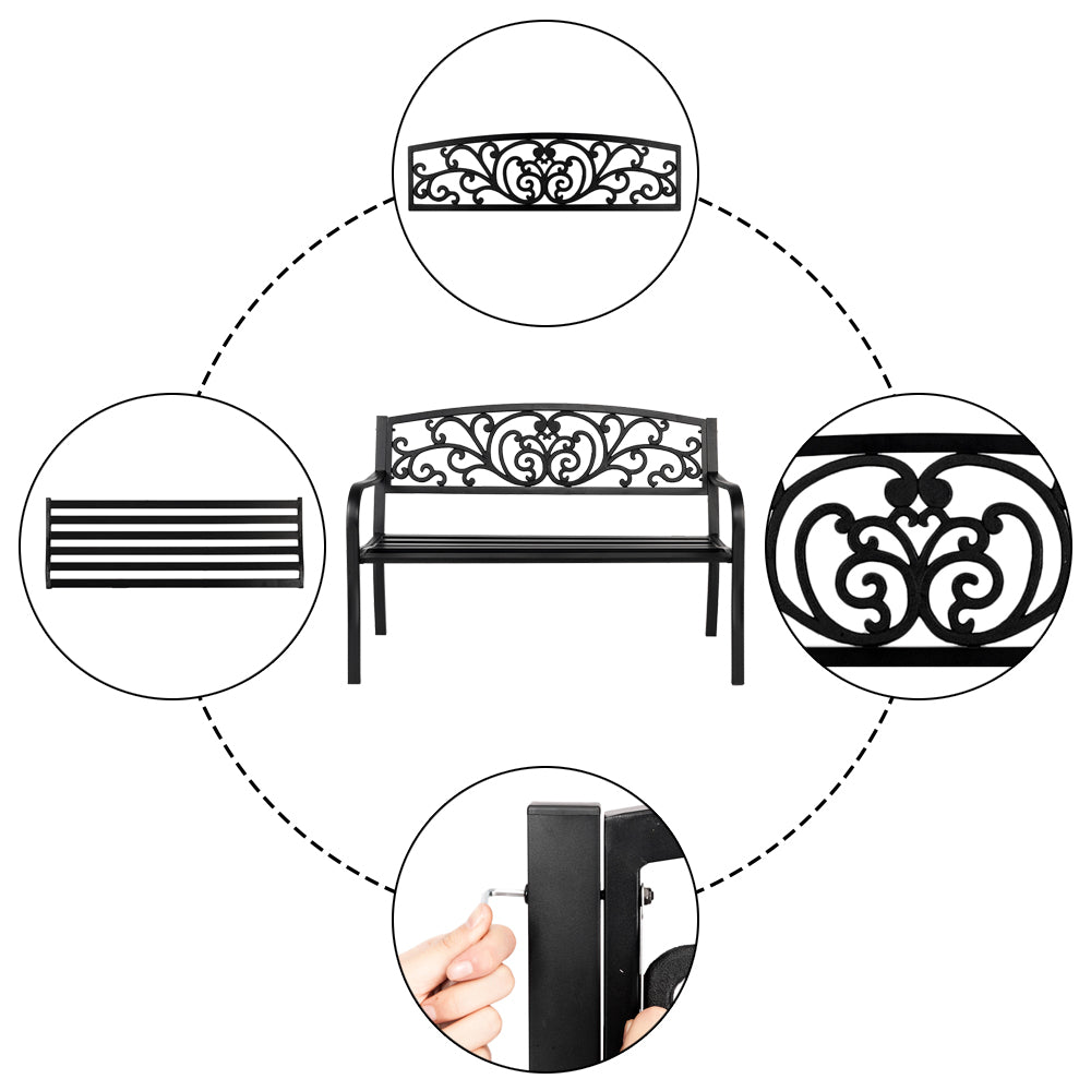 HAOYYE Outdoor Iron Courtyard Park Leisure Bench, Durable Decorative Seating for Gardens, Patios, or Pathways
