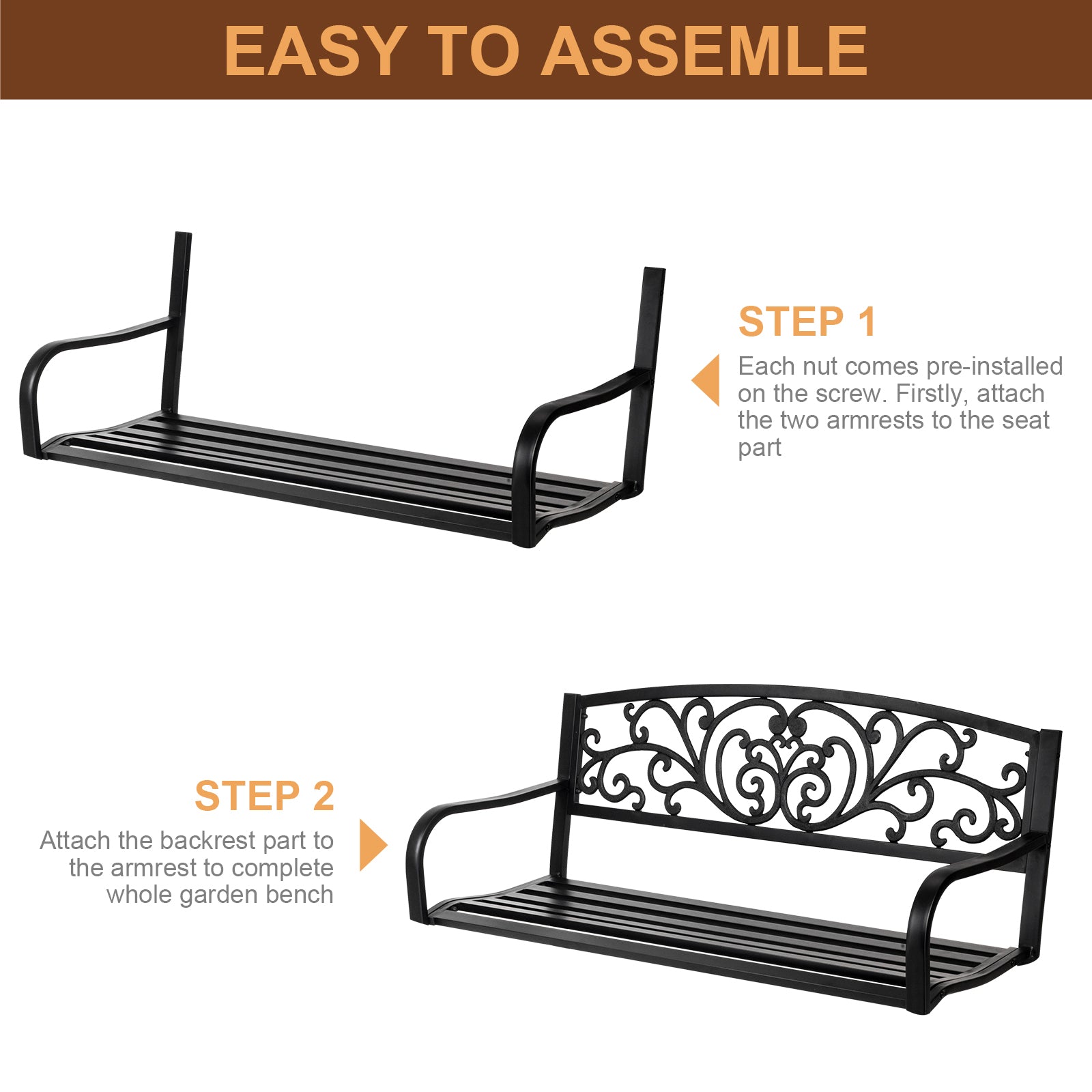 HAOYYE Outdoor Iron Courtyard Park Leisure Bench, Durable Decorative Seating for Gardens, Patios, or Pathways