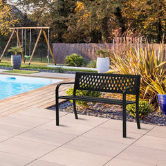 HAOYYE Outdoor PVC Mesh Backrest Iron Bench, Sturdy & Comfortable Seating for Gardens, Patios, and Pathways