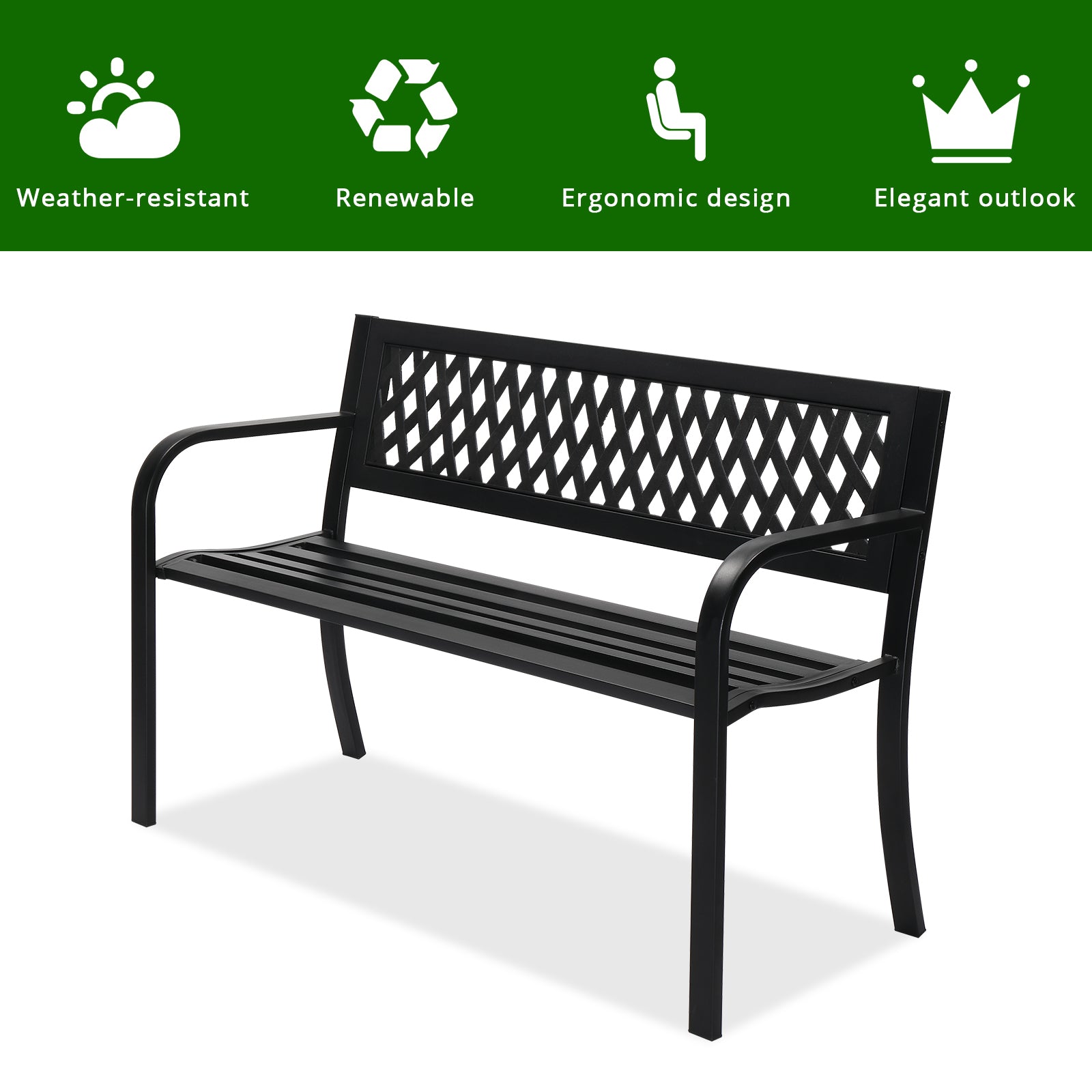 HAOYYE Outdoor PVC Mesh Backrest Iron Bench, Sturdy & Comfortable Seating for Gardens, Patios, and Pathways