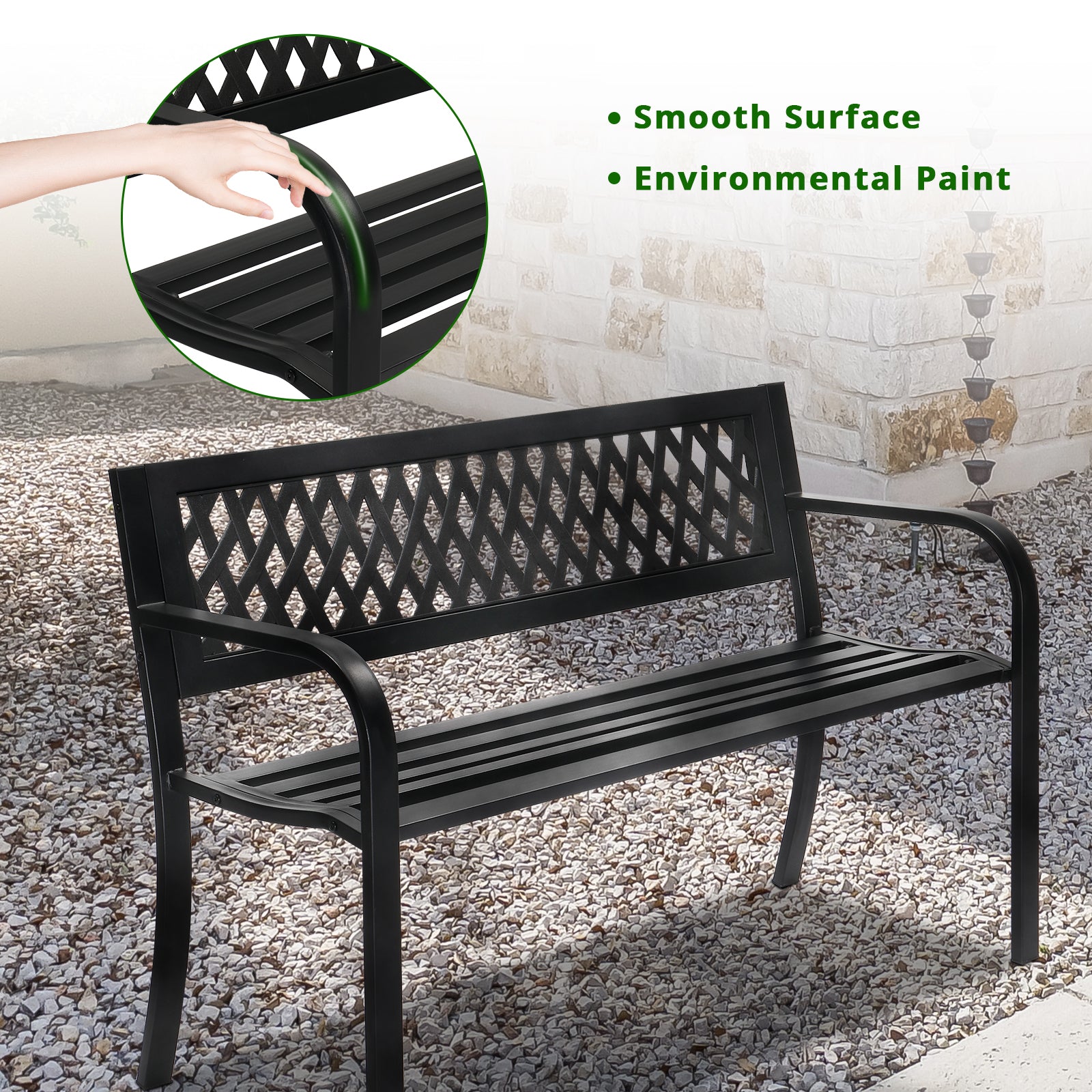 HAOYYE Outdoor PVC Mesh Backrest Iron Bench, Sturdy & Comfortable Seating for Gardens, Patios, and Pathways