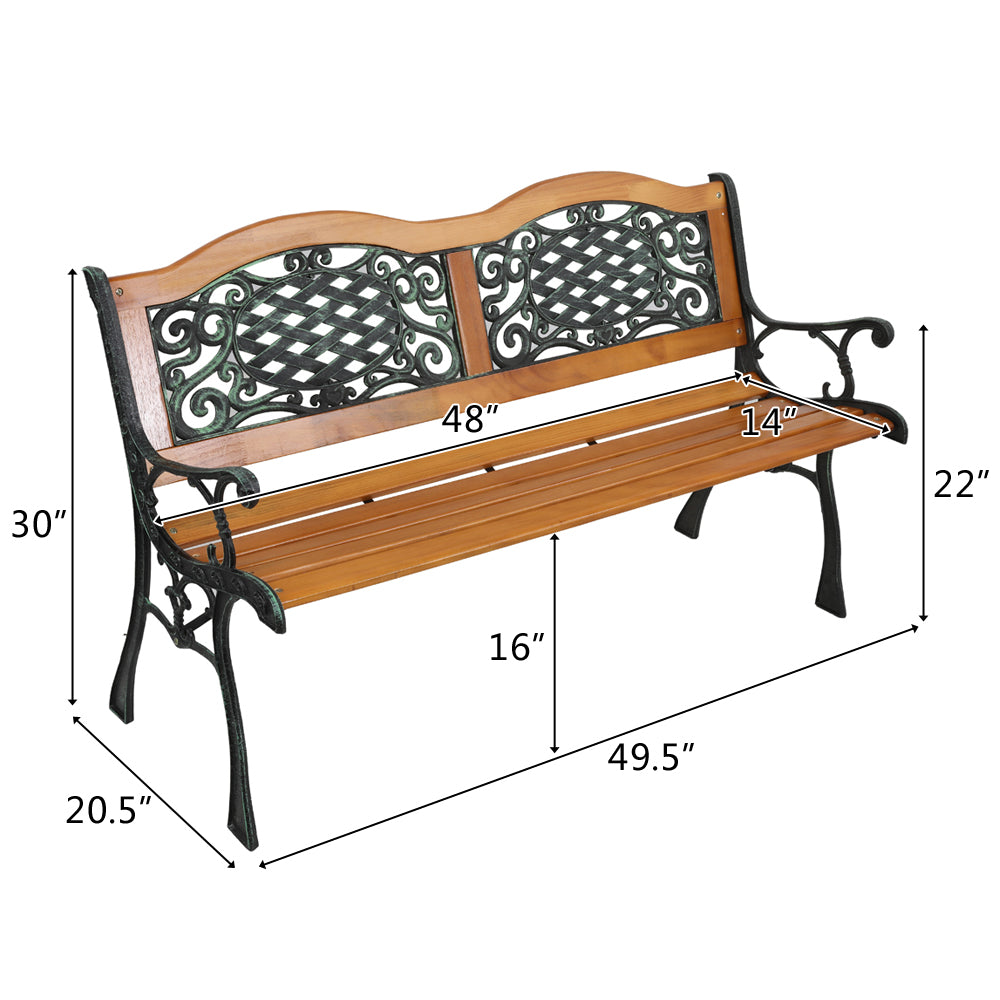 HAOYYE Outdoor Garden Bench with Hardwood Slats and Cast Iron Frame, Sturdy and Stylish Design for Patio, Park, and Backyard Use