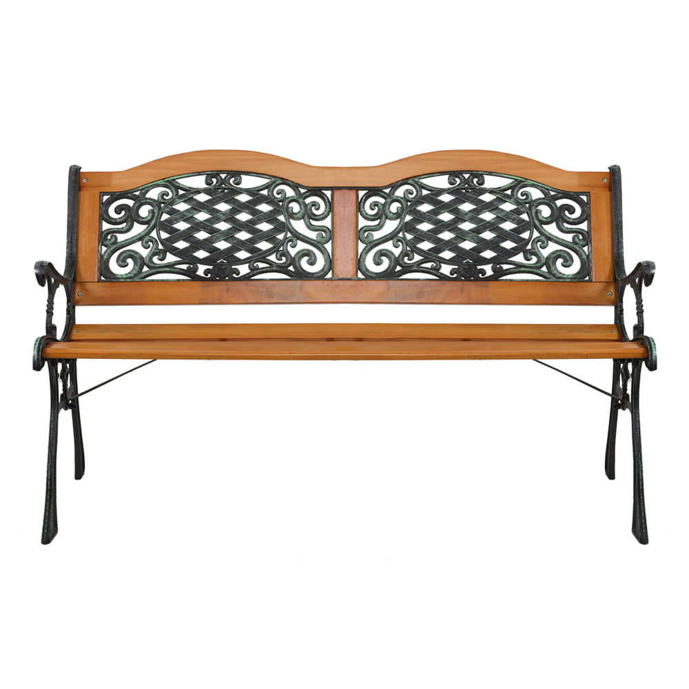 HAOYYE Outdoor Garden Bench with Hardwood Slats and Cast Iron Frame, Sturdy and Stylish Design for Patio, Park, and Backyard Use