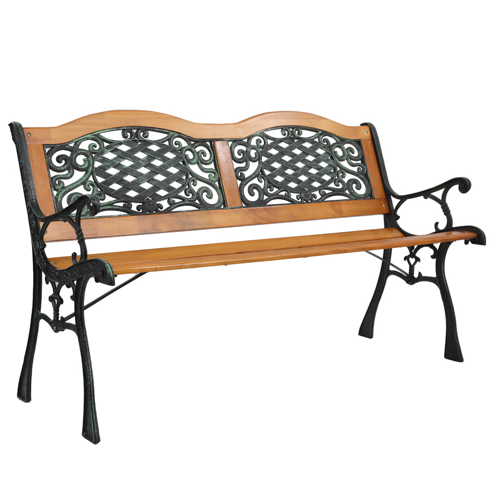HAOYYE Outdoor Garden Bench with Hardwood Slats and Cast Iron Frame, Sturdy and Stylish Design for Patio, Park, and Backyard Use