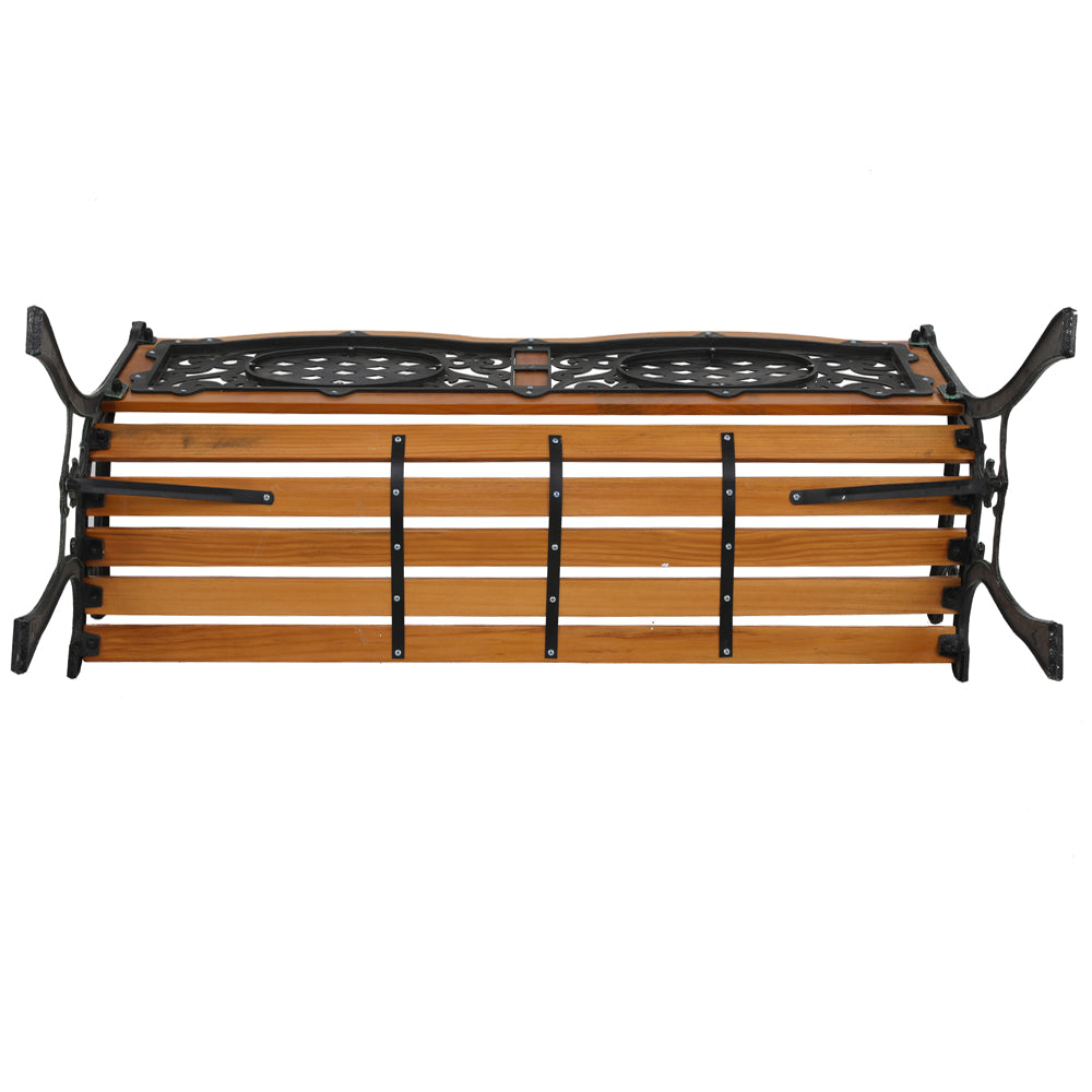 HAOYYE Outdoor Garden Bench with Hardwood Slats and Cast Iron Frame, Sturdy and Stylish Design for Patio, Park, and Backyard Use