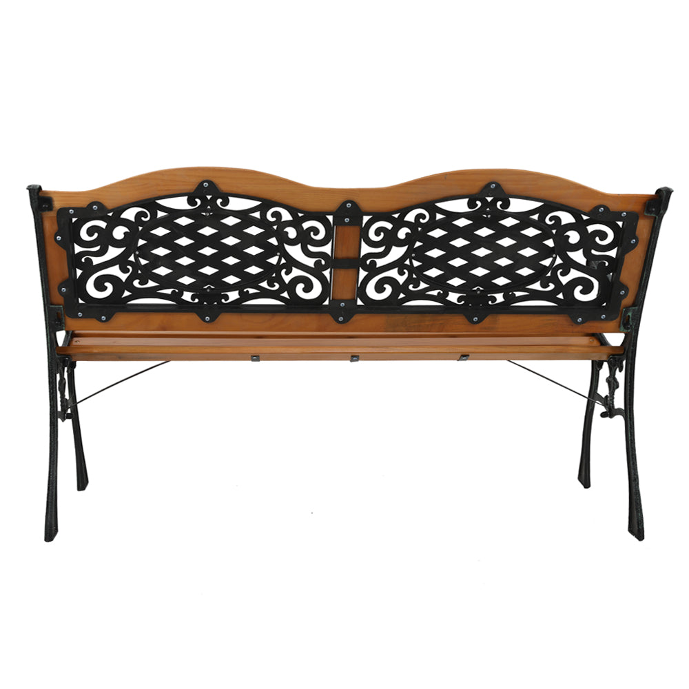 HAOYYE Outdoor Garden Bench with Hardwood Slats and Cast Iron Frame, Sturdy and Stylish Design for Patio, Park, and Backyard Use