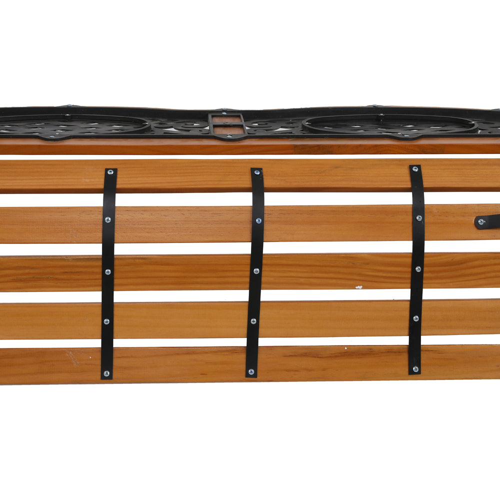 HAOYYE Outdoor Garden Bench with Hardwood Slats and Cast Iron Frame, Sturdy and Stylish Design for Patio, Park, and Backyard Use