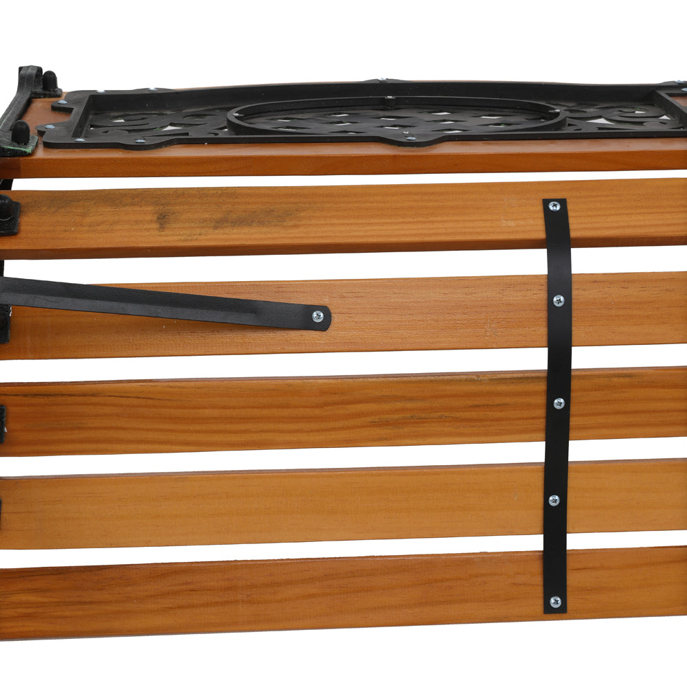 HAOYYE Outdoor Garden Bench with Hardwood Slats and Cast Iron Frame, Sturdy and Stylish Design for Patio, Park, and Backyard Use