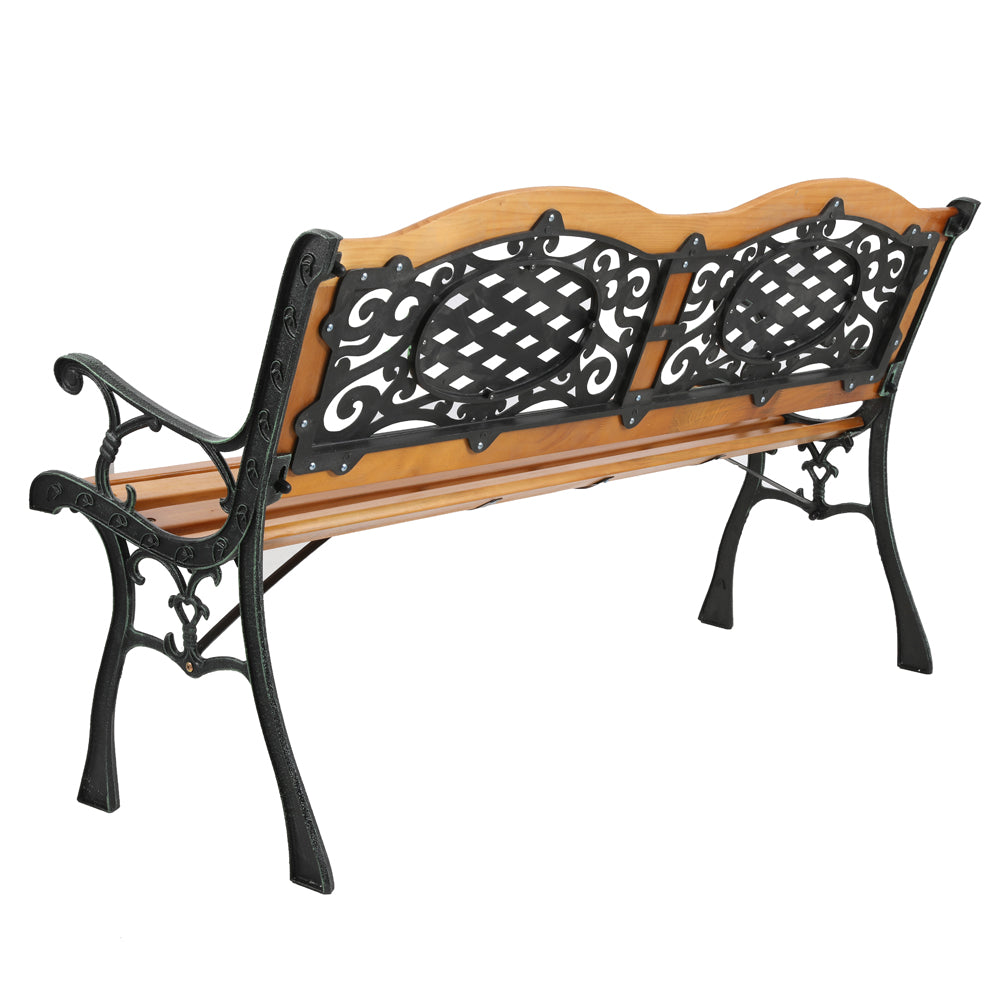 HAOYYE Outdoor Garden Bench with Hardwood Slats and Cast Iron Frame, Sturdy and Stylish Design for Patio, Park, and Backyard Use