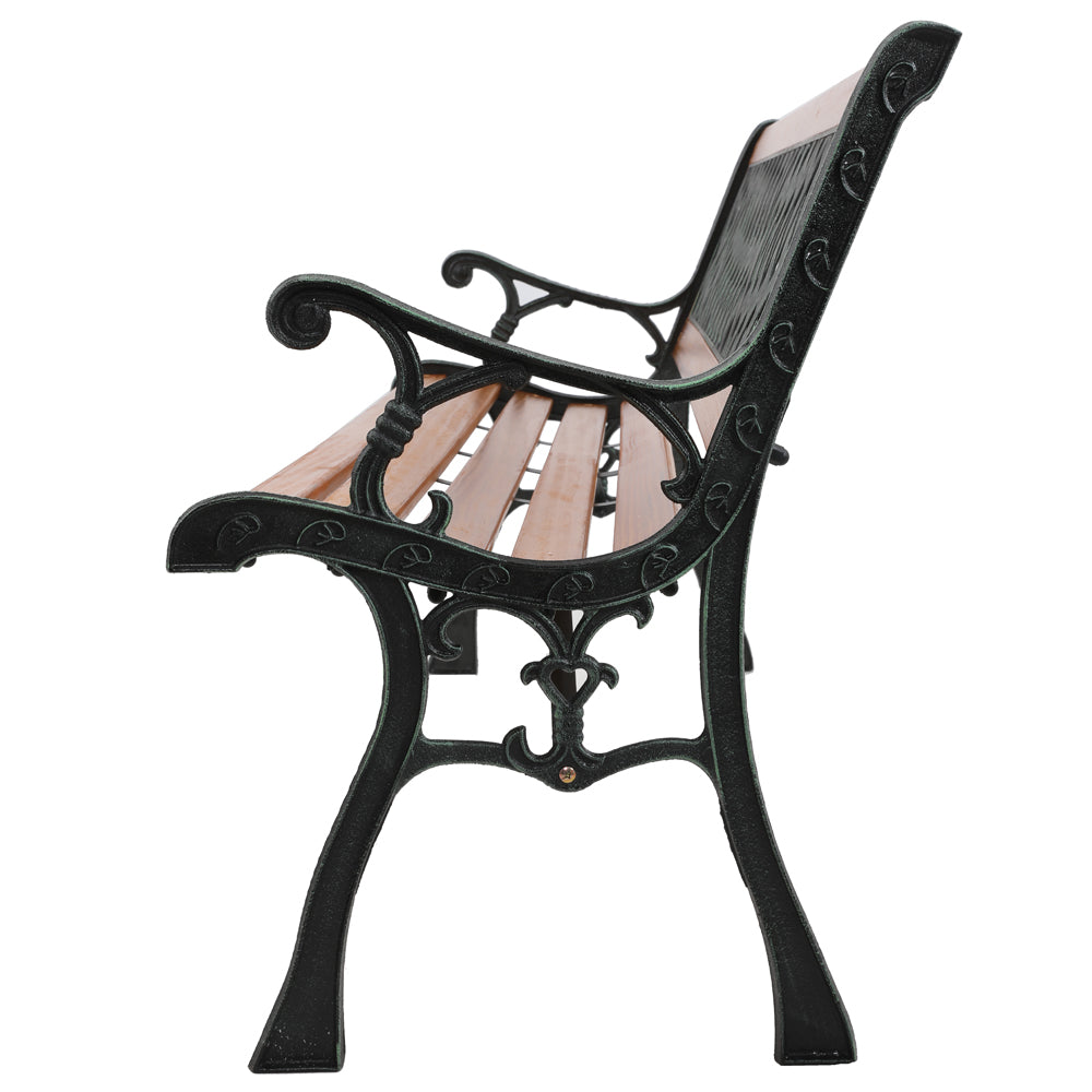 HAOYYE Garden Bench, Patio Porch Chair with Hardwood Seat and Cast Iron Frame, Elegant Weave Style Back, Comfortable Outdoor Love Seat for Deck, Porch, or Garden, Durable and Stylish Seating for Two