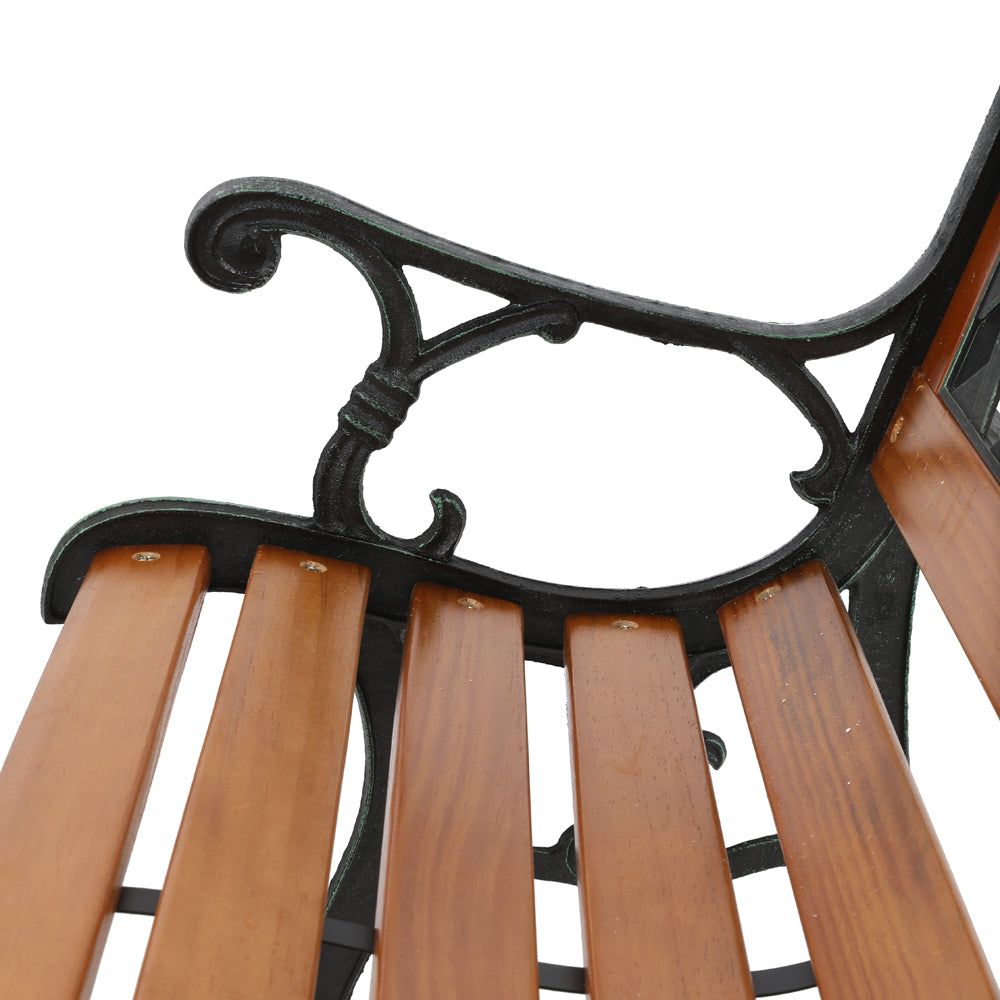 HAOYYE Garden Bench, Patio Porch Chair with Hardwood Seat and Cast Iron Frame, Elegant Weave Style Back, Comfortable Outdoor Love Seat for Deck, Porch, or Garden, Durable and Stylish Seating for Two